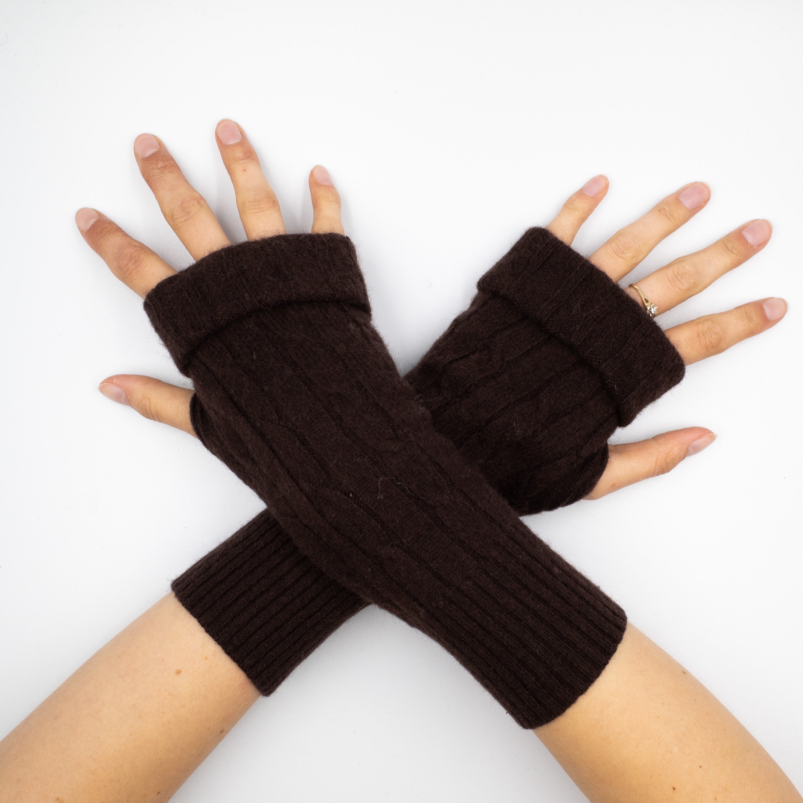 Umber Brown Cable Fingerless Gloves