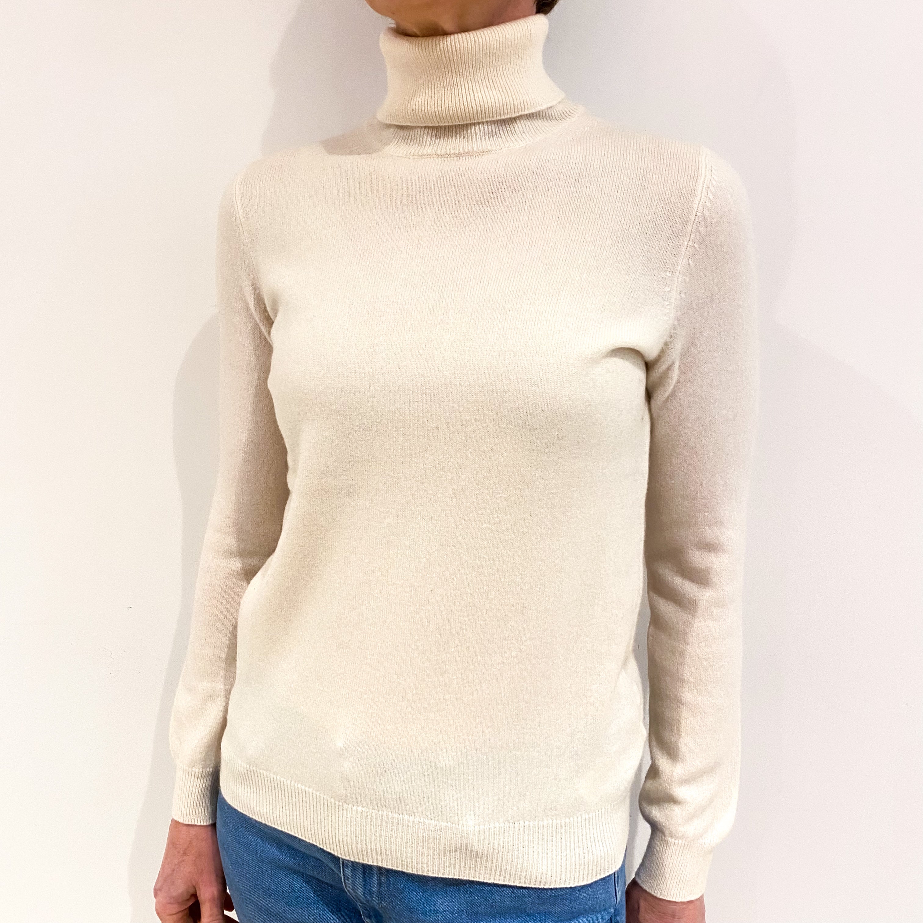 Vanilla Cream Cashmere Polo Neck Jumper Small