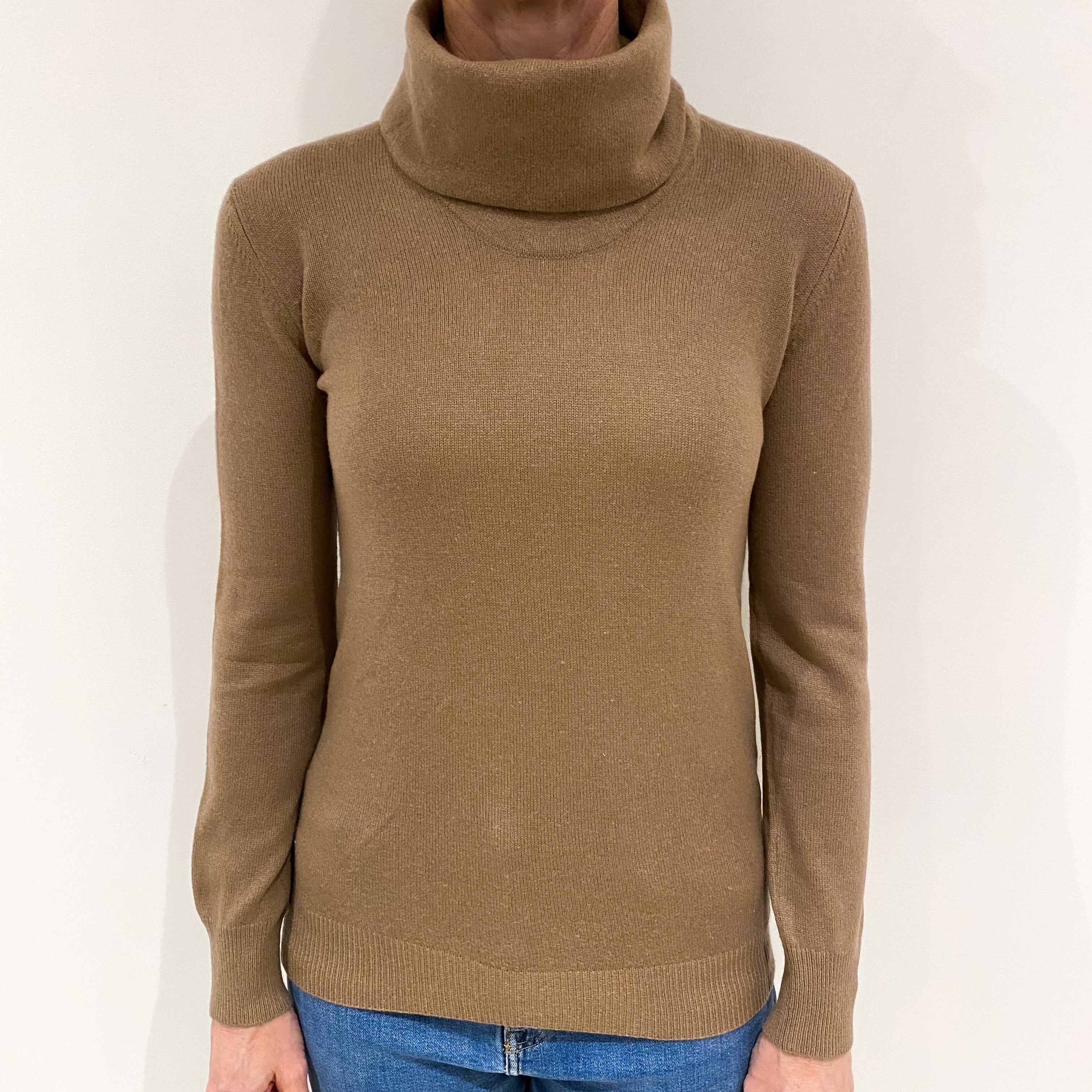 Toffee Brown Cashmere Polo Neck Jumper Small