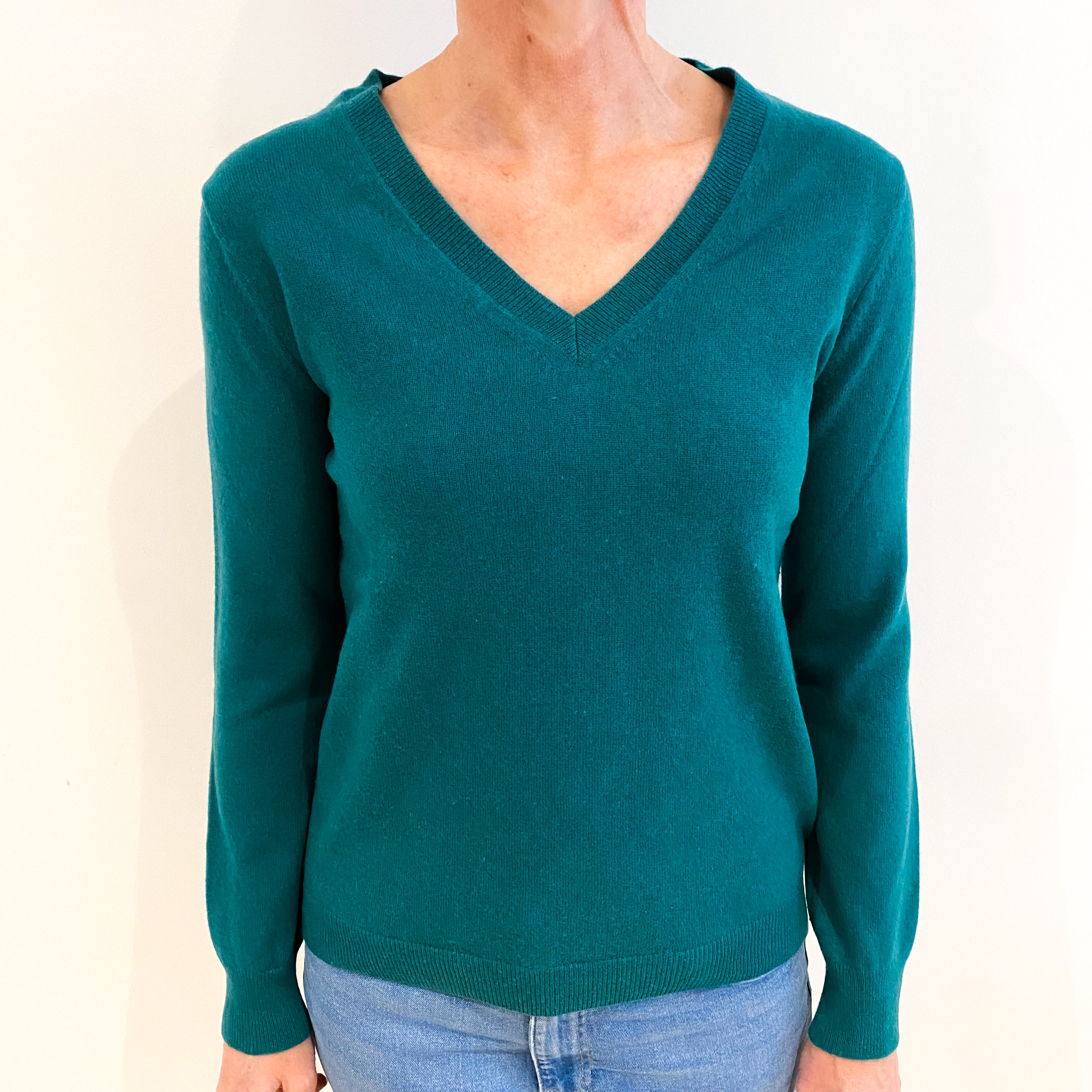 Emerald Green Cashmere V Neck Jumper Small