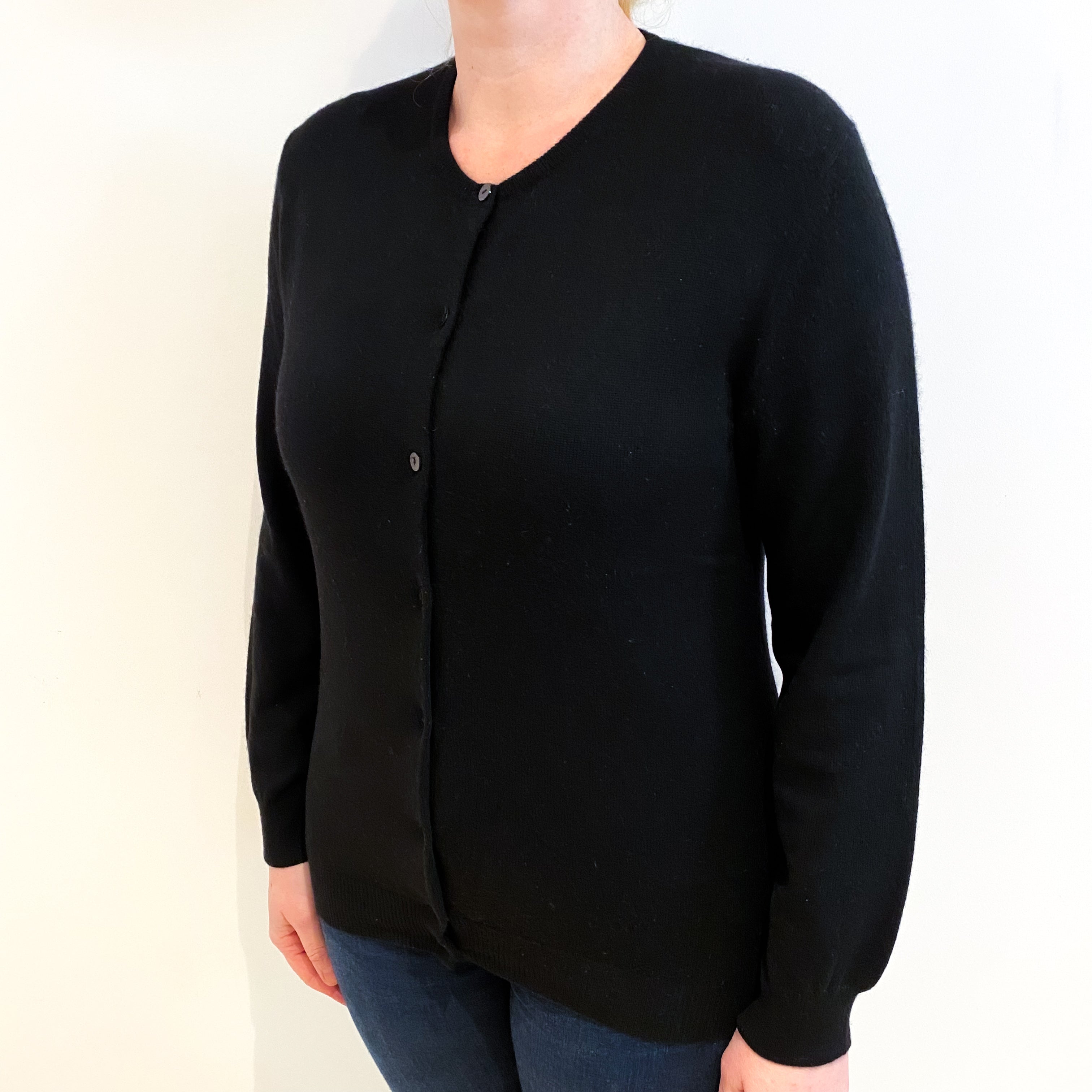 Black Cashmere Crew Neck Cardigan Large