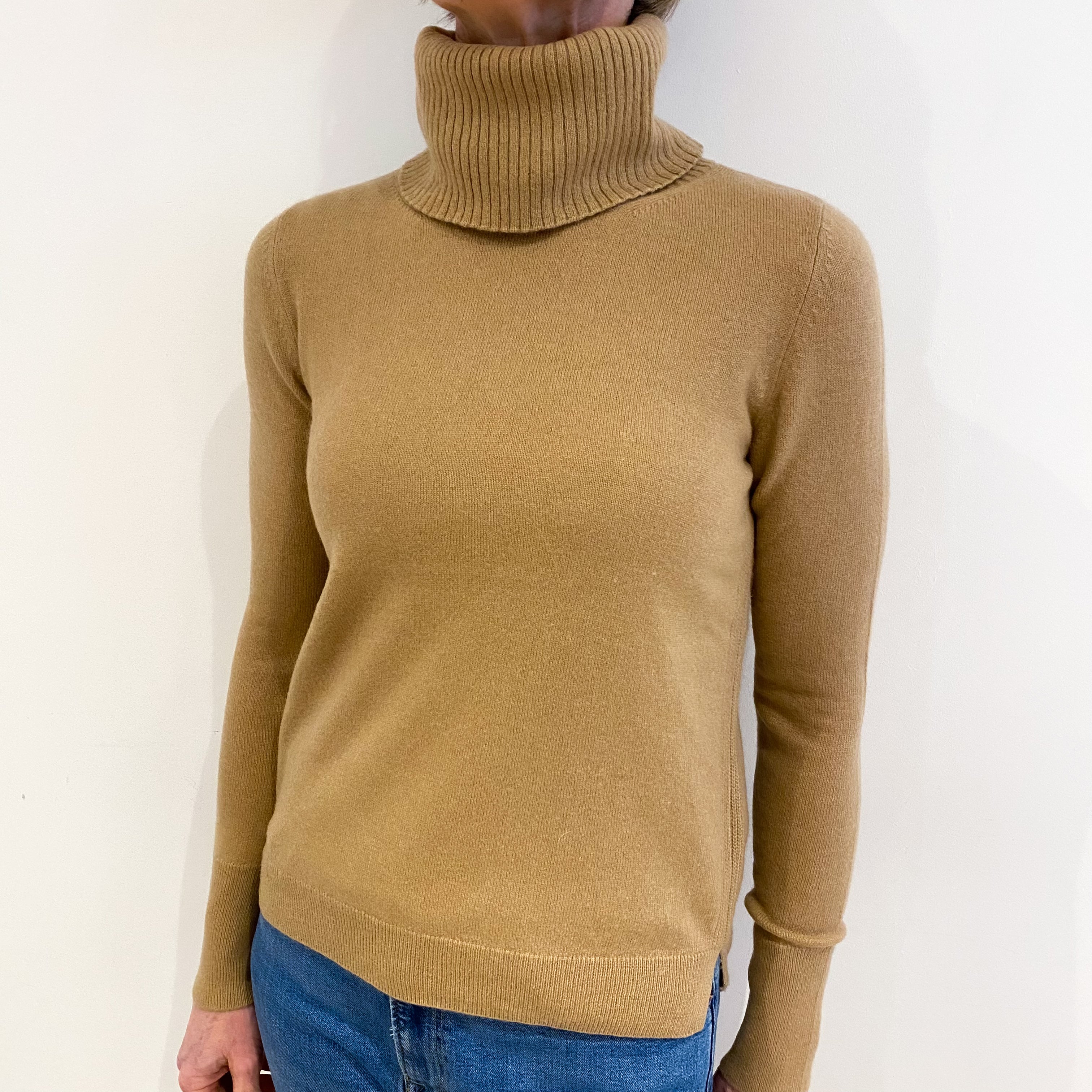 Caramel Brown Cashmere Polo Neck Jumper Small