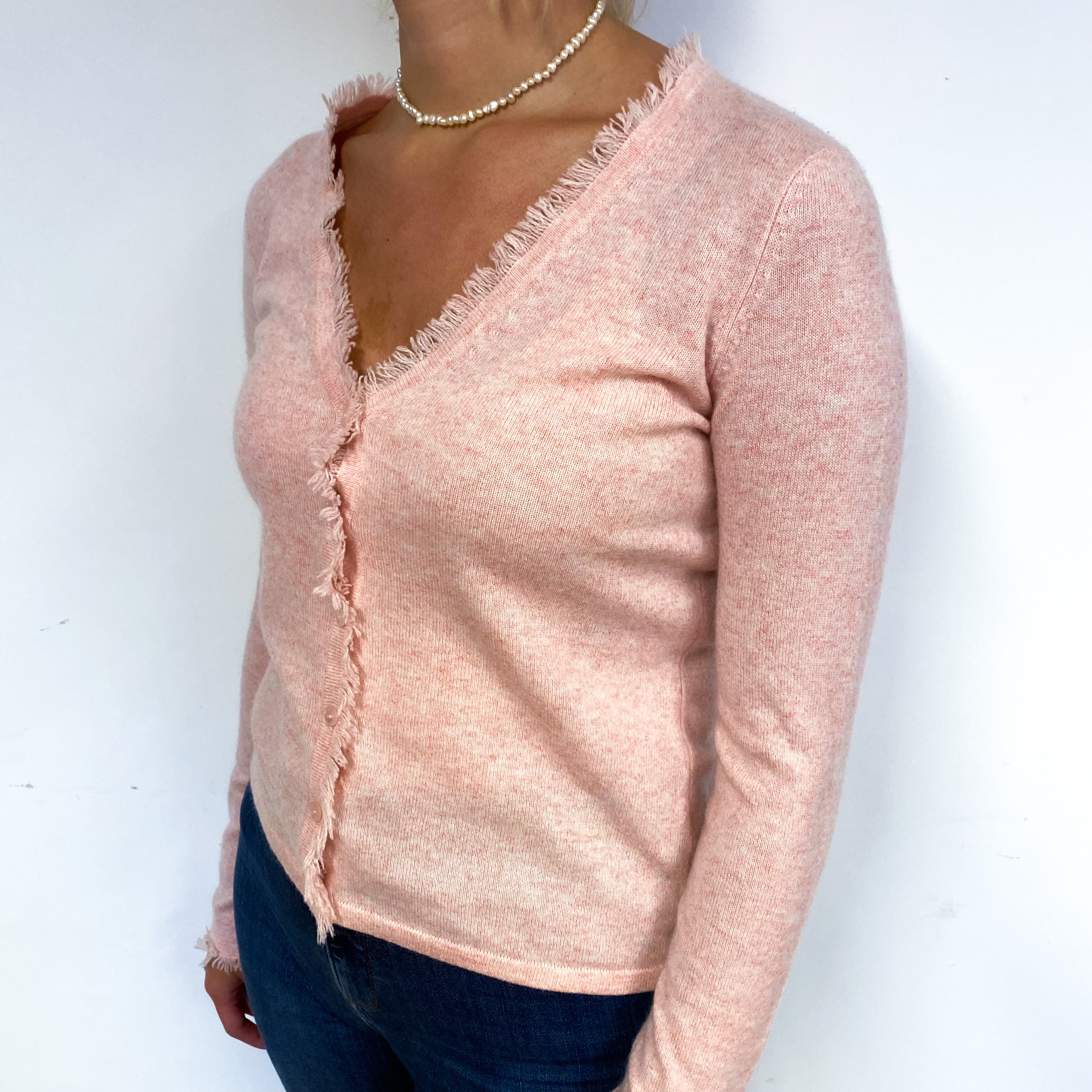 Shell Pink Frill Edge Cashmere V-Neck Cardigan Small