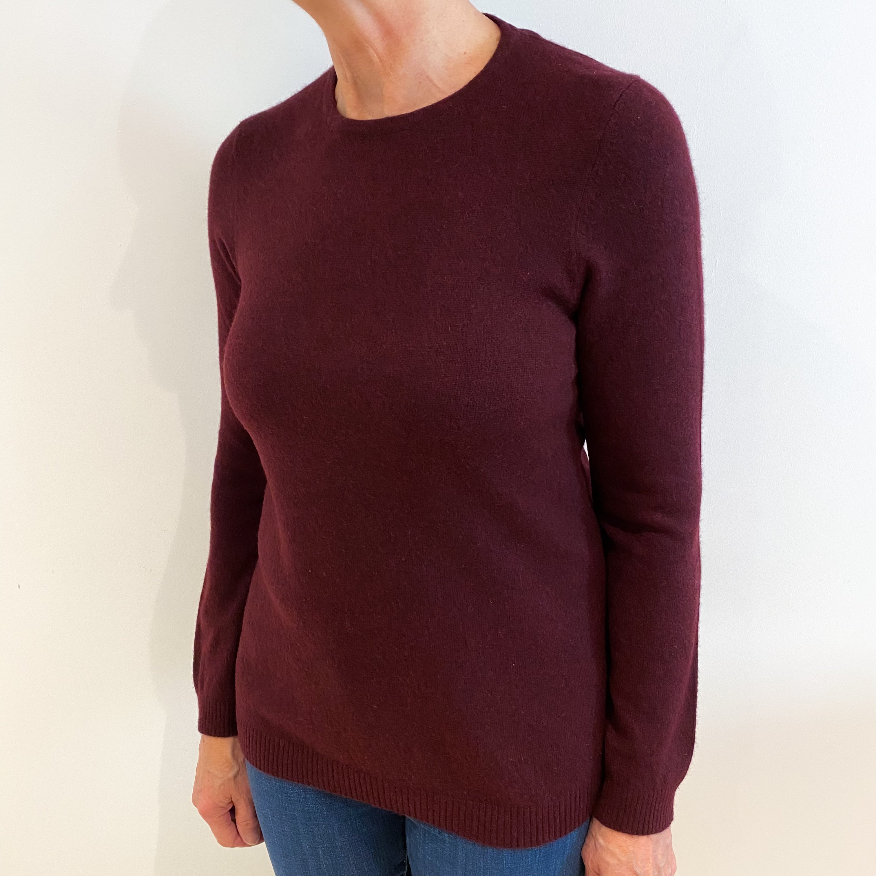 Wine Red Cashmere Crew Neck Jumper Medium