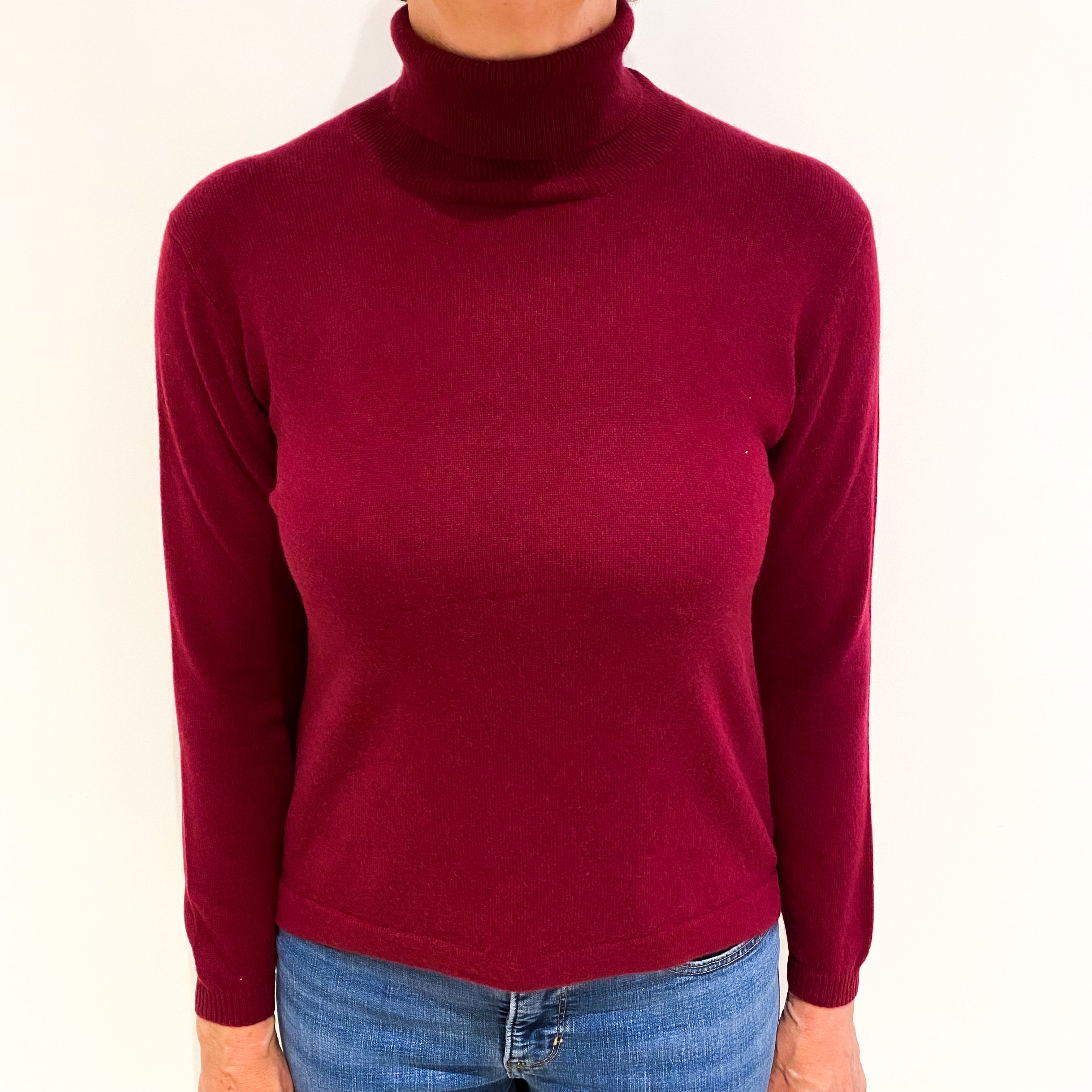 Wine Red Cashmere Polo Neck Jumper Medium