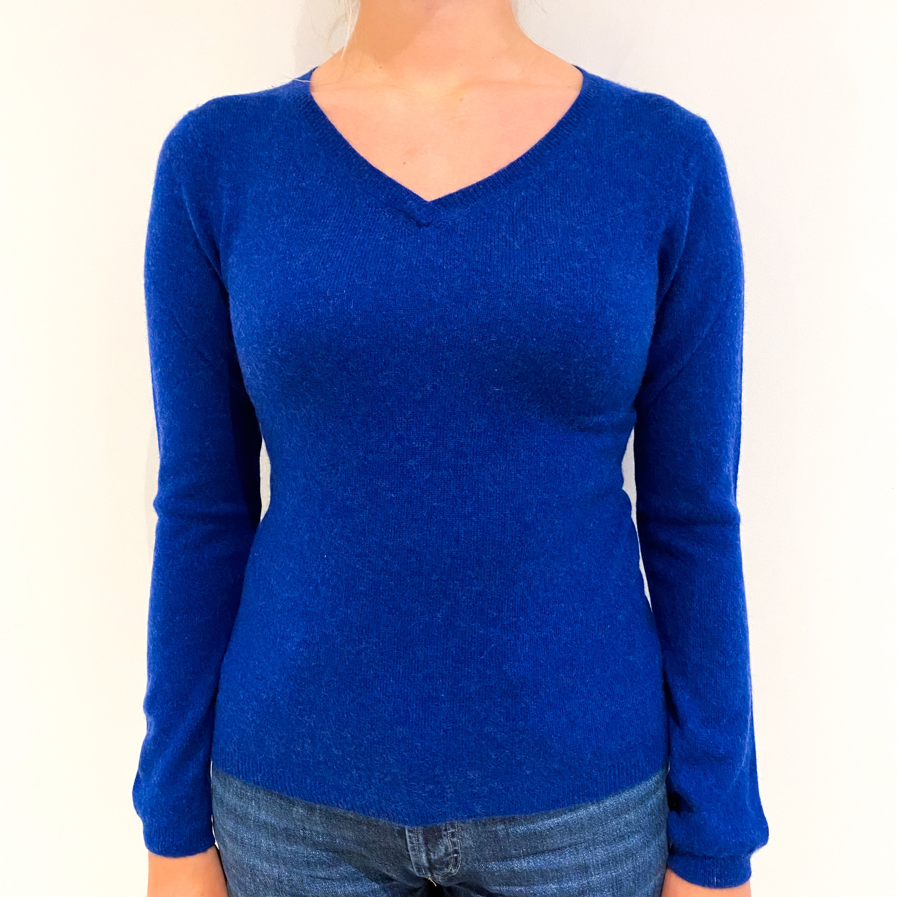 Admiral Blue Cashmere V Neck Jumper Small