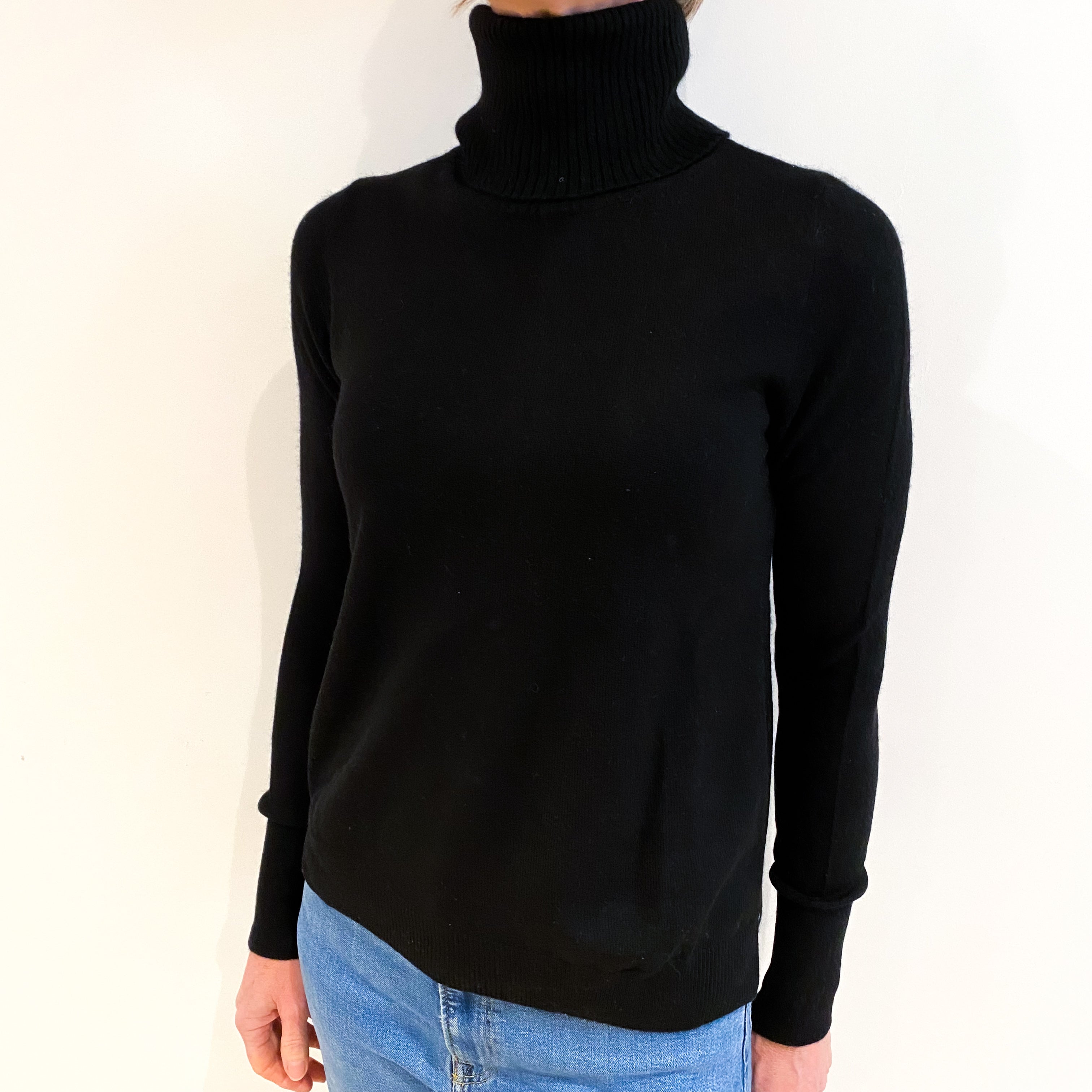 Black Cashmere Polo Neck Jumper Small