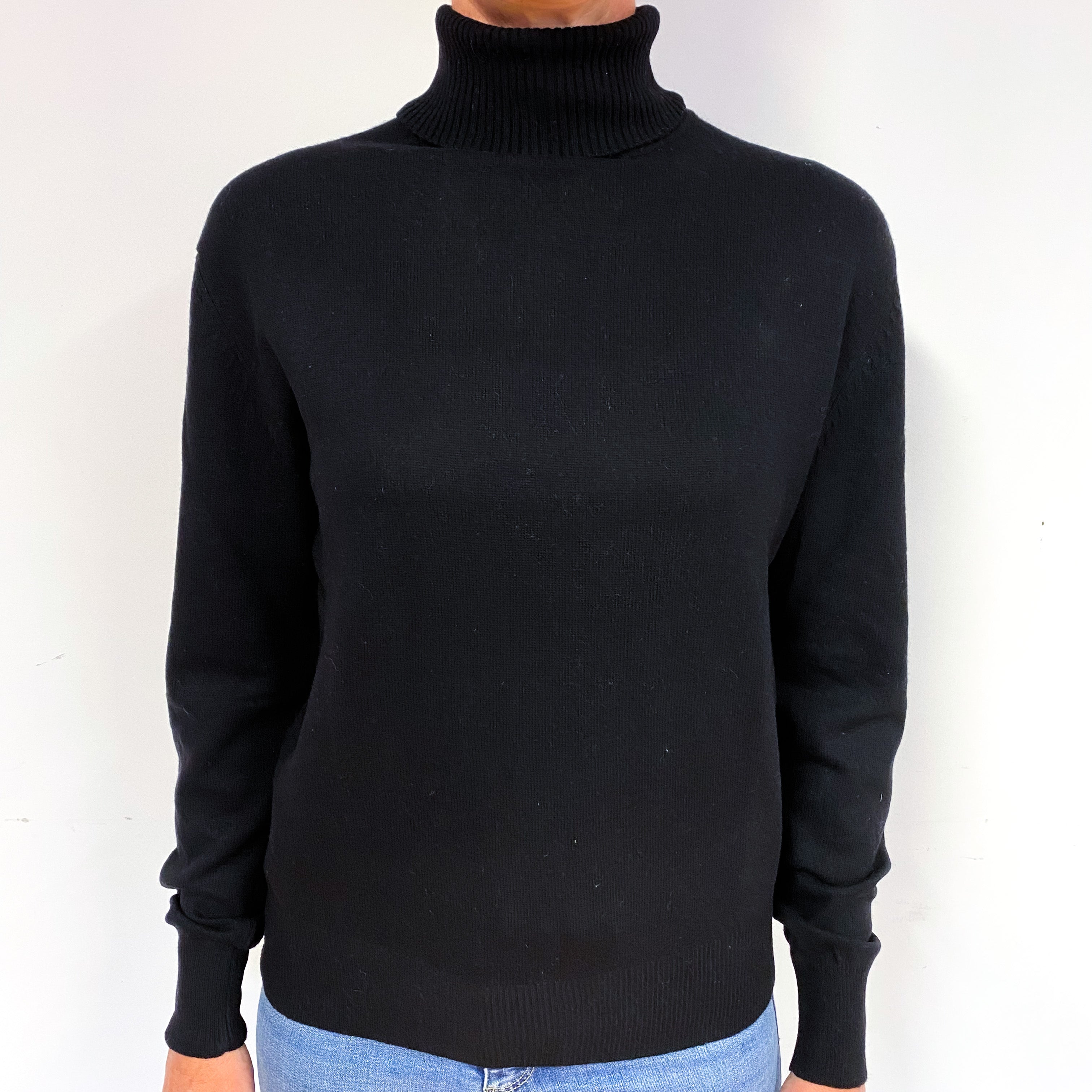 Black Cashmere Polo Neck Jumper Medium