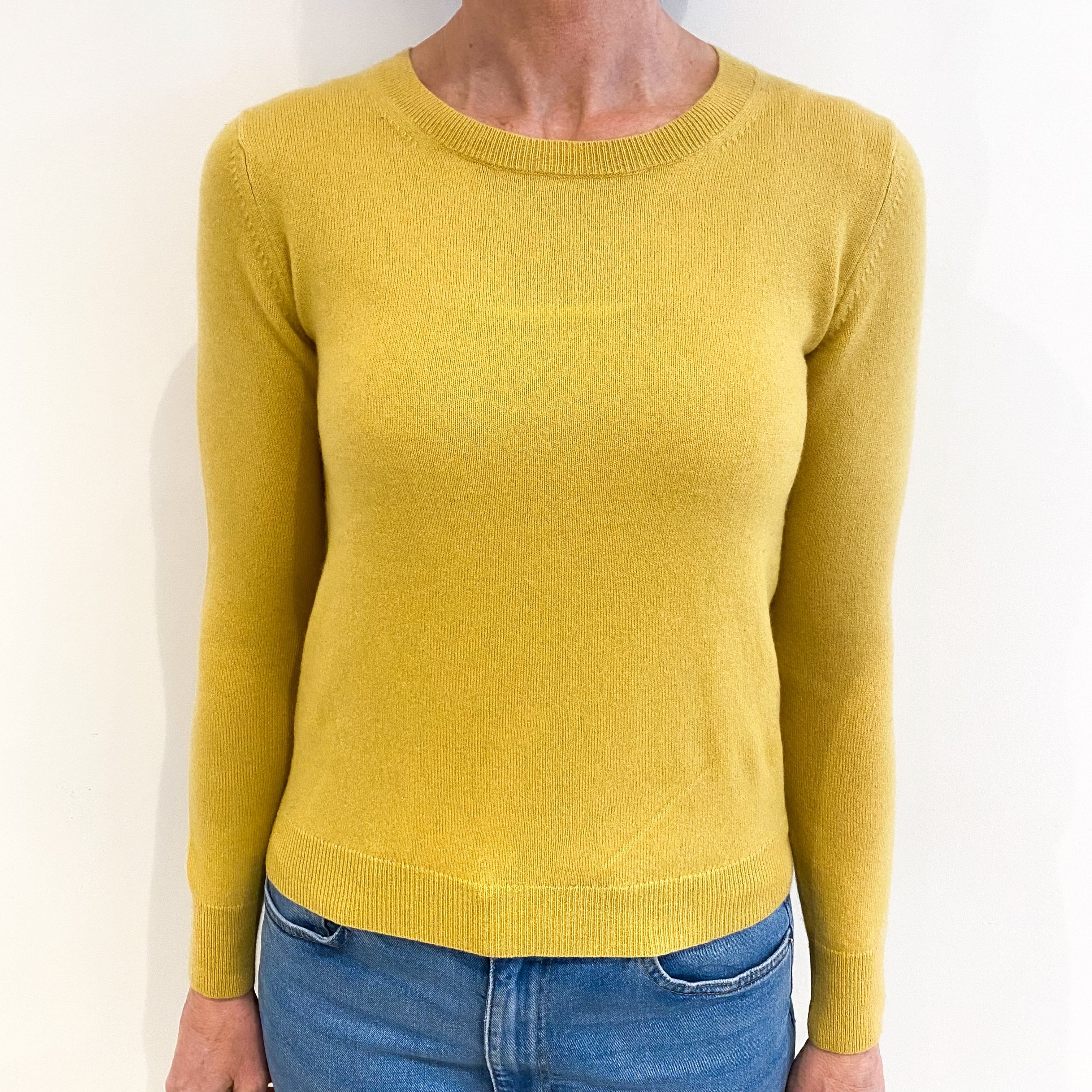 Pollen Yellow Cashmere Crew Neck Jumper Small