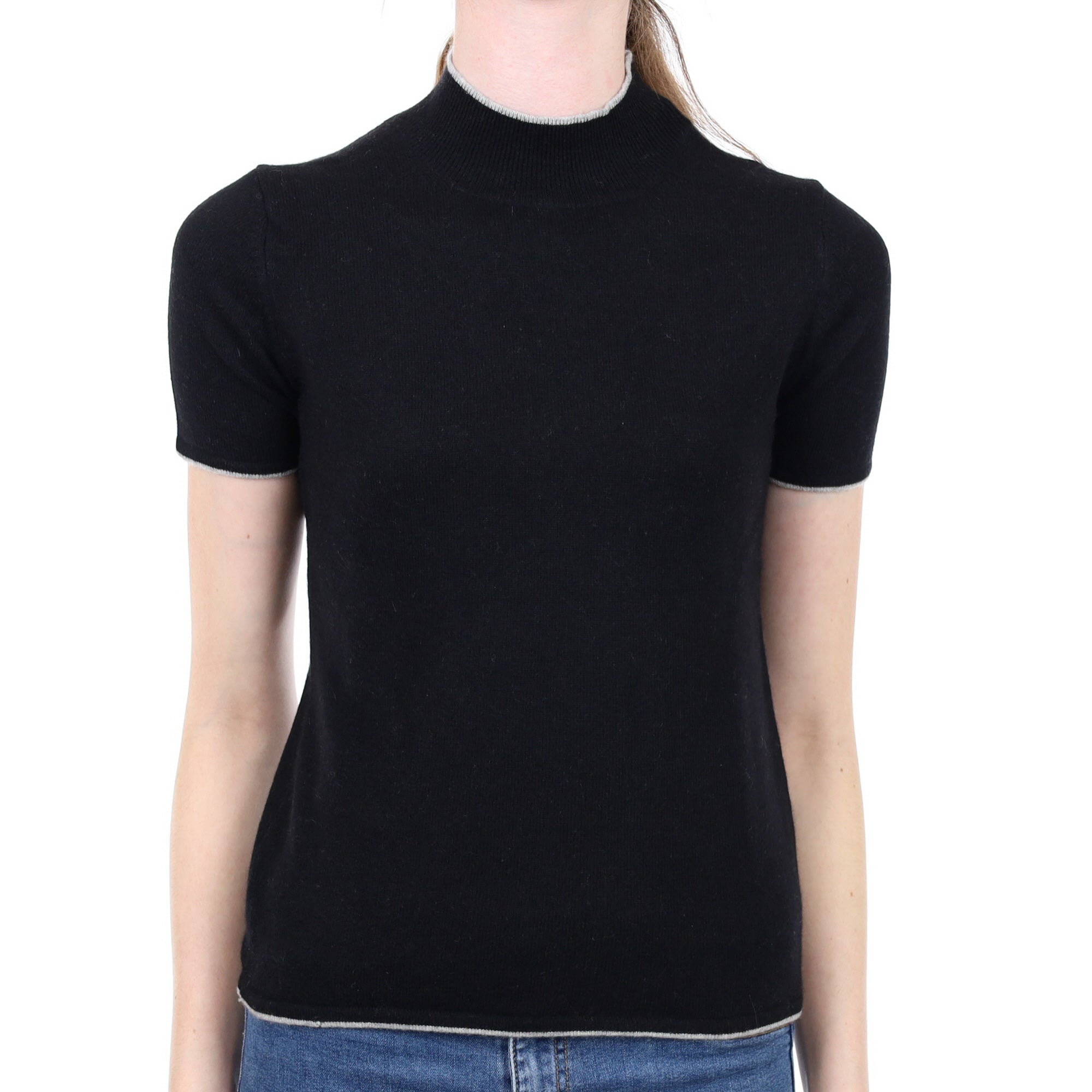 Black Cashmere Turtle Neck Short Sleeved Jumper Extra Small