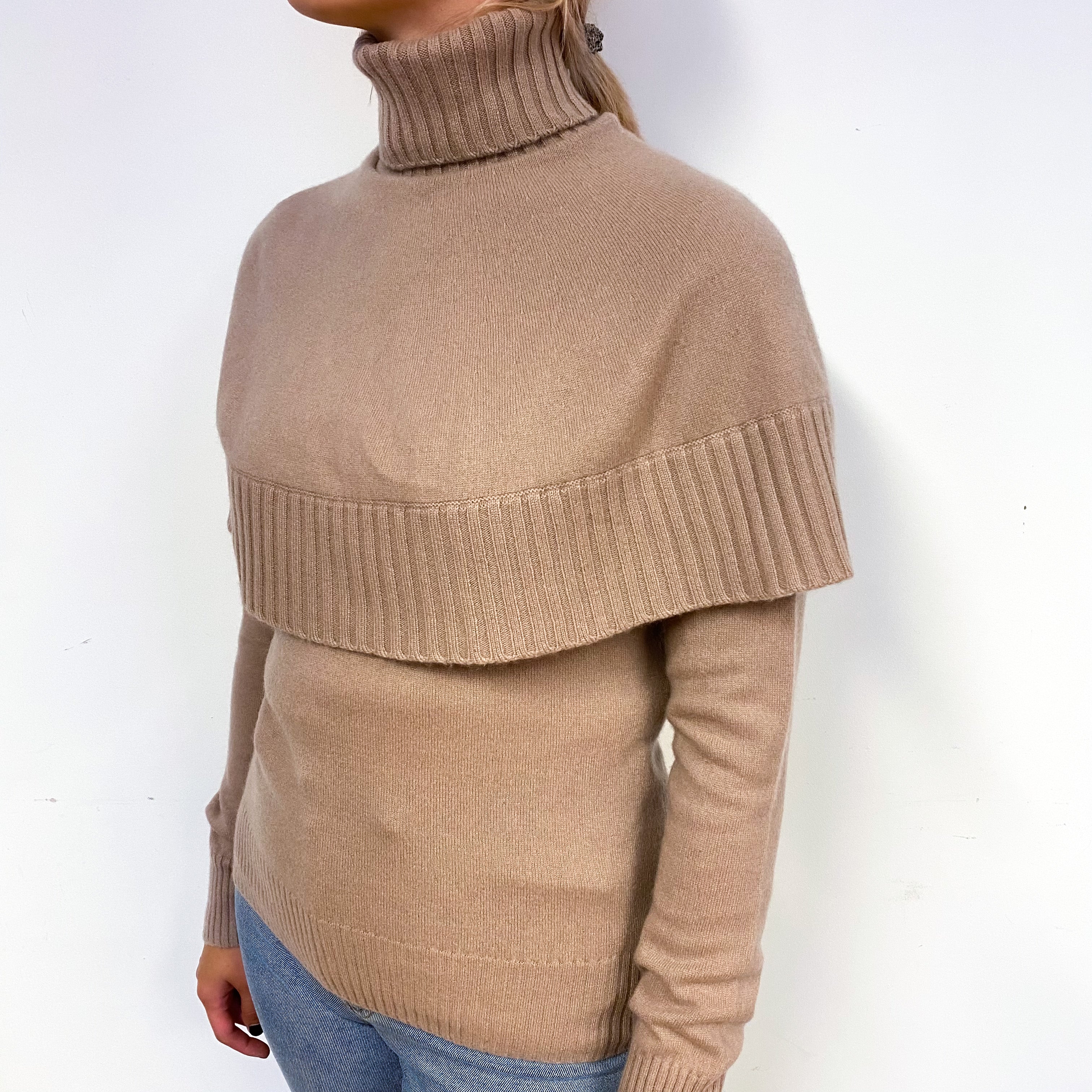 Latte Brown Cape Cashmere Polo Neck Jumper Small