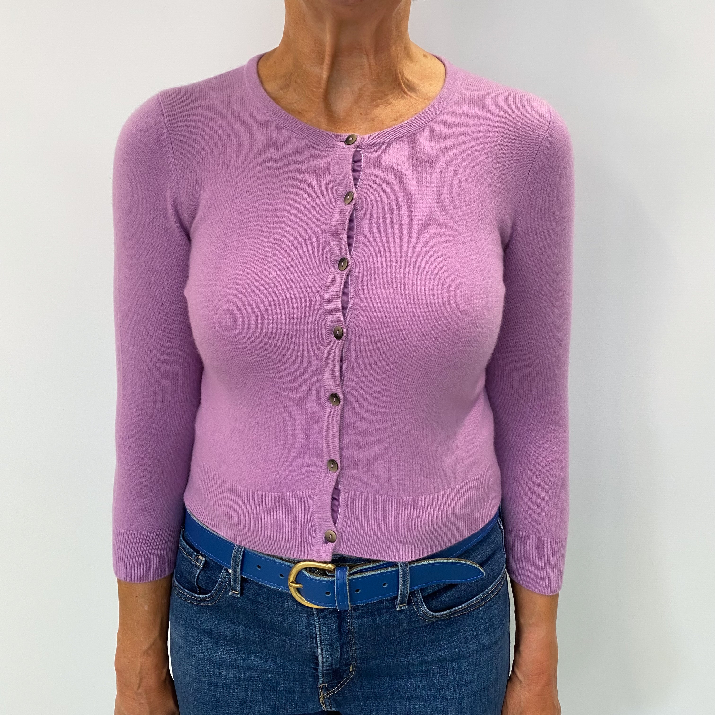 Lilac Purple Cashmere Crew Neck Cardigan Medium