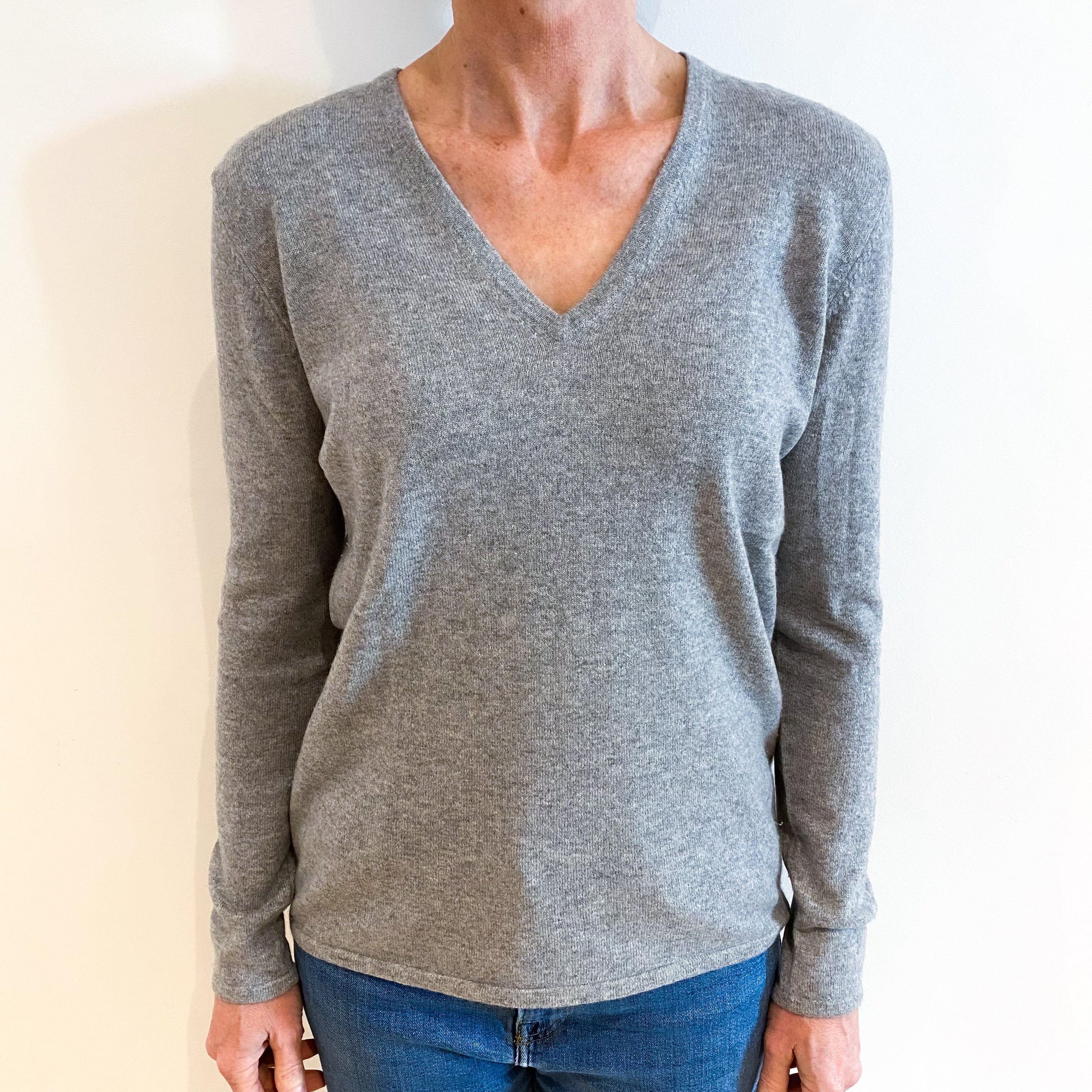 Smoke Grey Cashmere V Neck Jumper Small