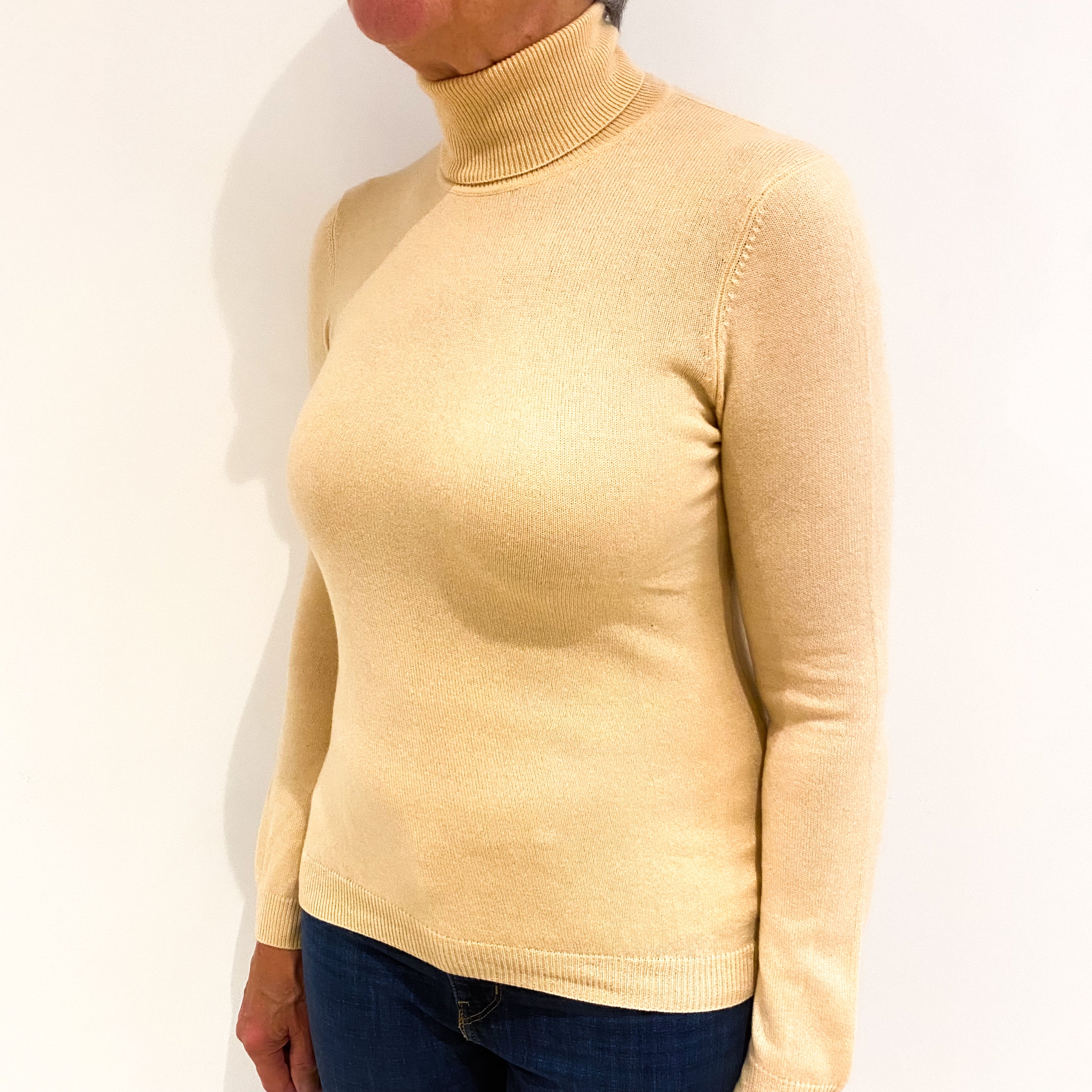 Palest Apricot Cashmere Polo Neck Jumper Medium