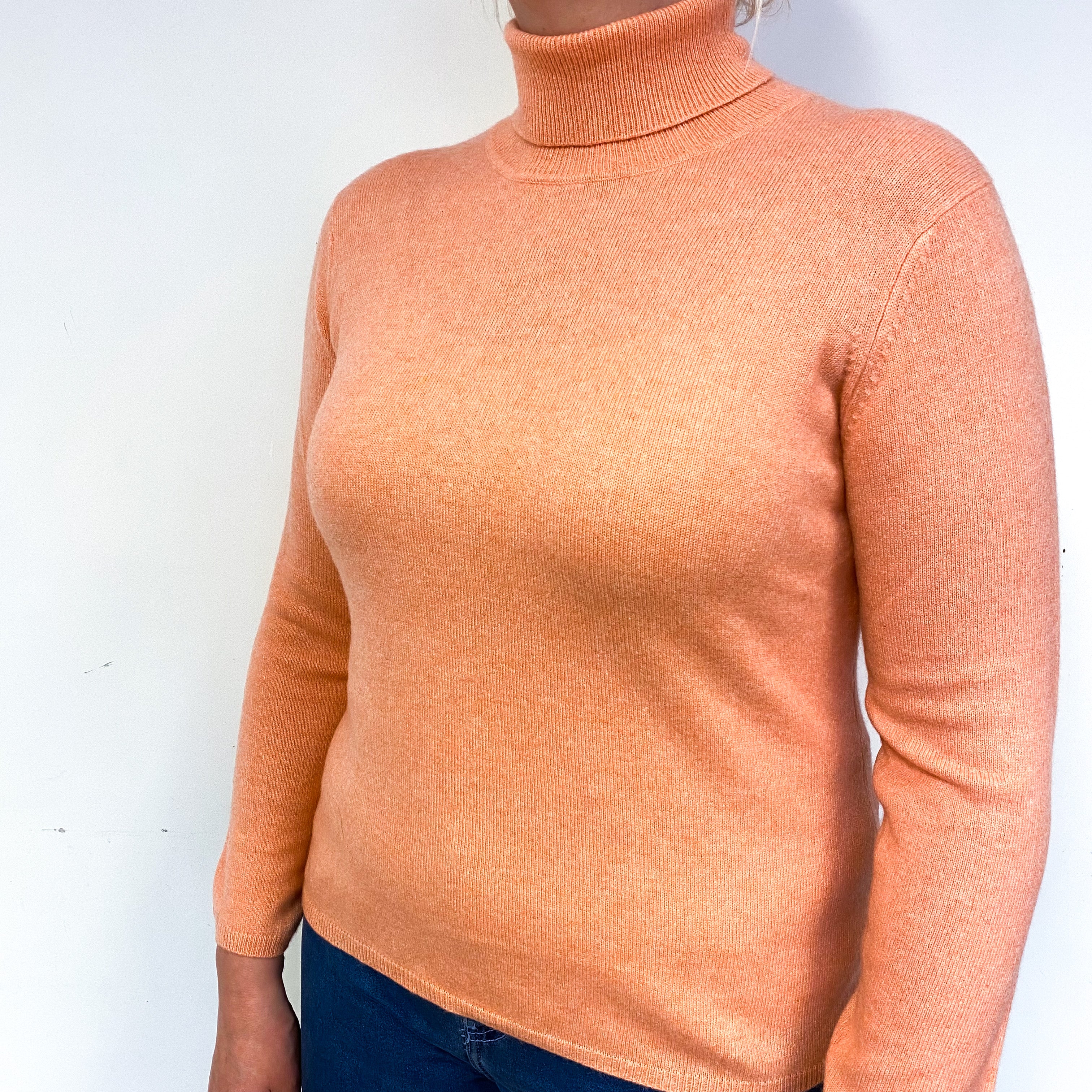 Peach Orange Cashmere Polo Neck Jumper Large