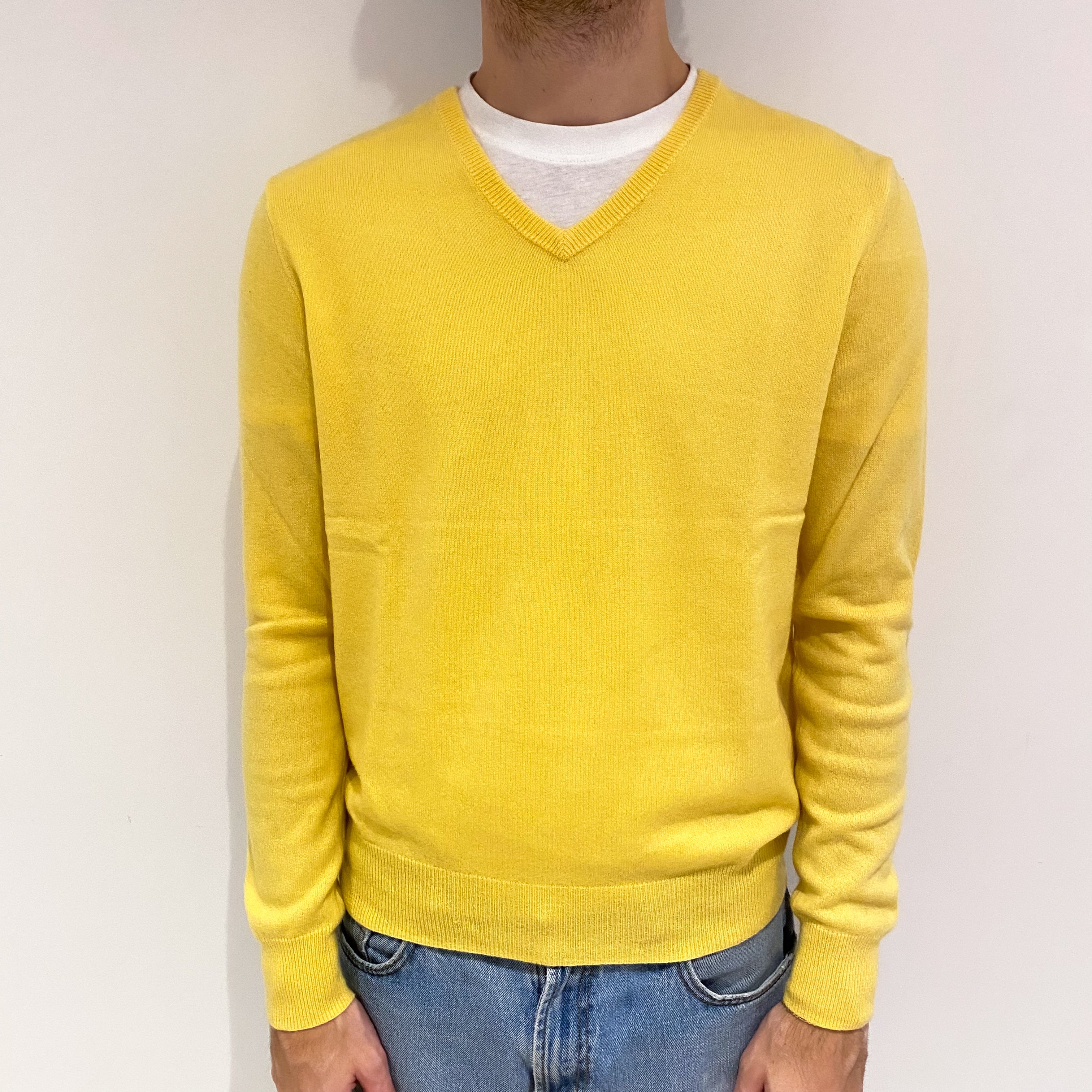 Men's Ralph Lauren Pineapple Yellow Cashmere V Neck Jumper Medium