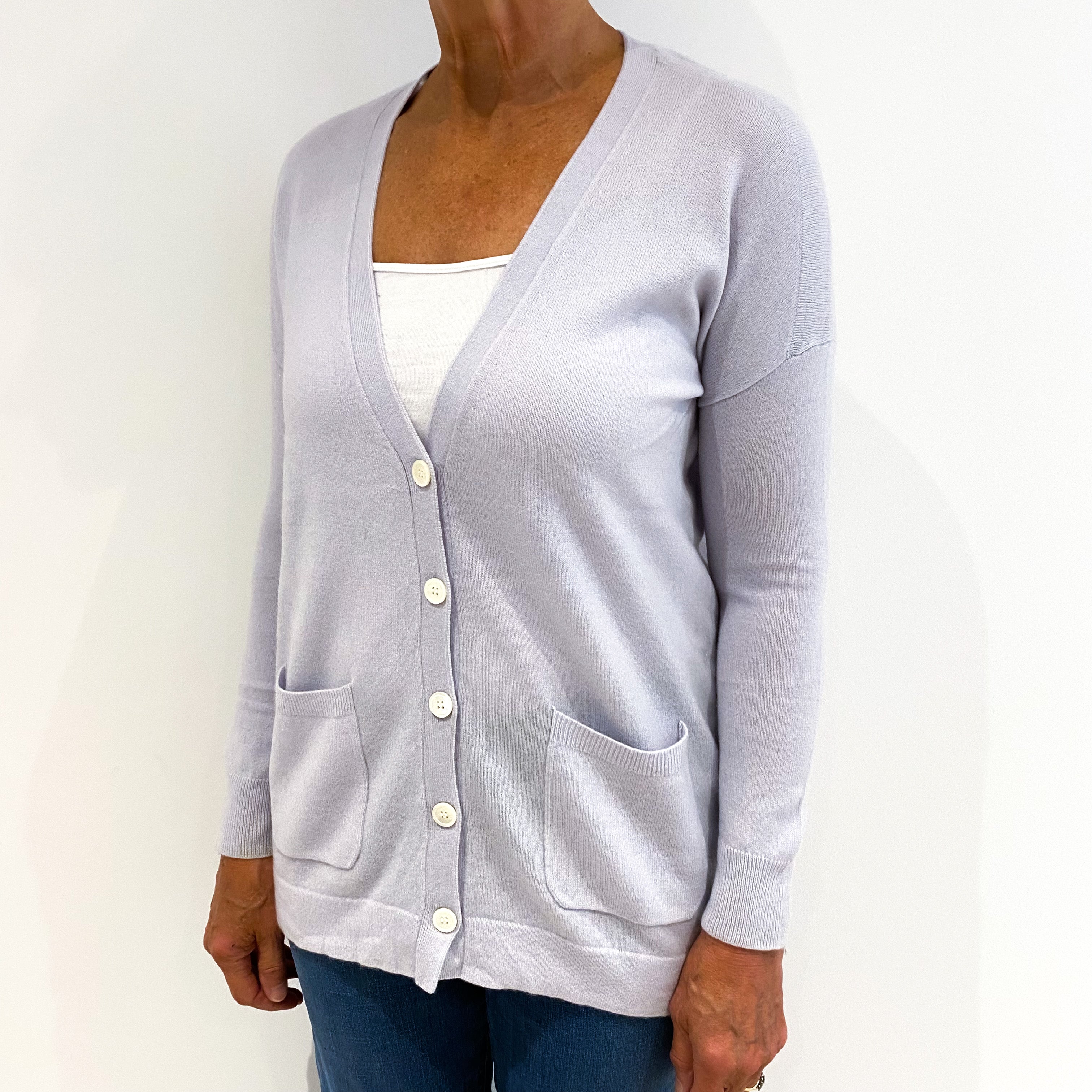 White Company Pale Grey Cashmere V-Neck Cardigan Medium