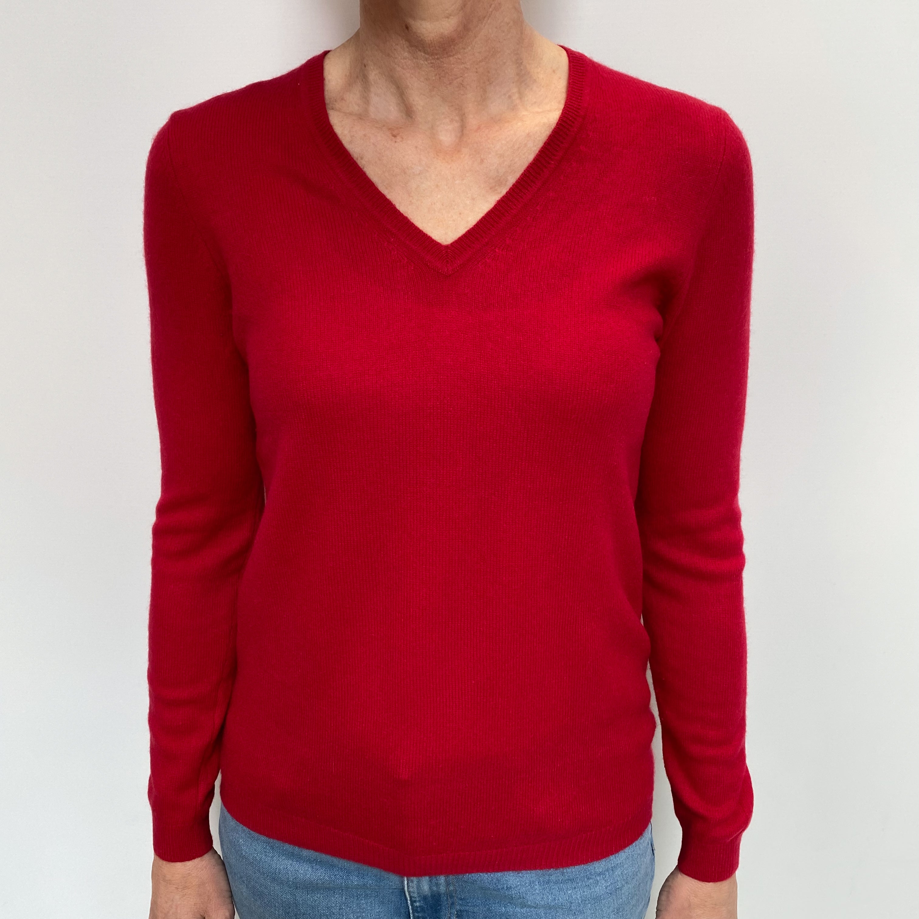 Berry Red Cashmere V Neck Jumper Small