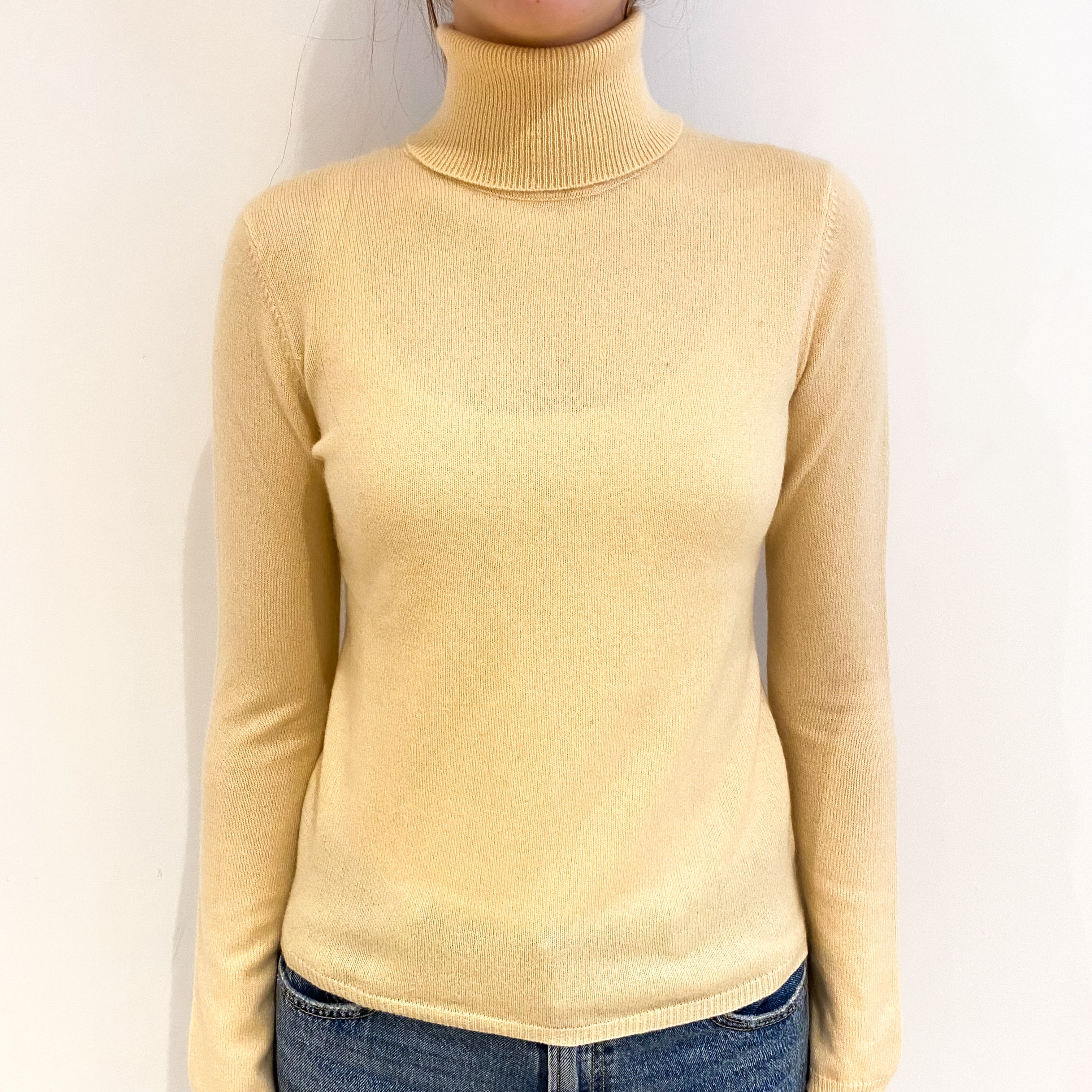 Custard Yellow Cashmere Polo Neck Jumper Extra Small