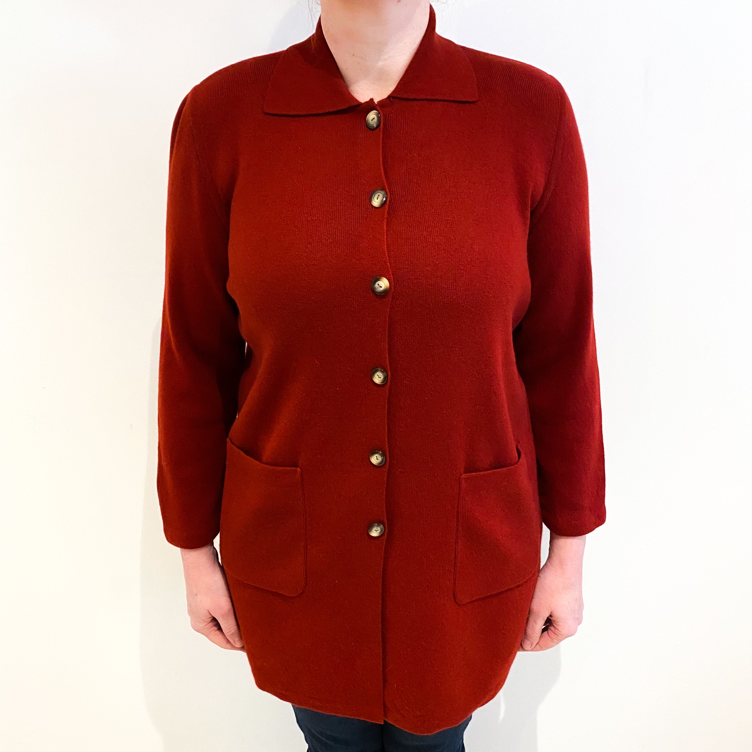 Tomato Red Cashmere Collared Jacket With Pockets Large