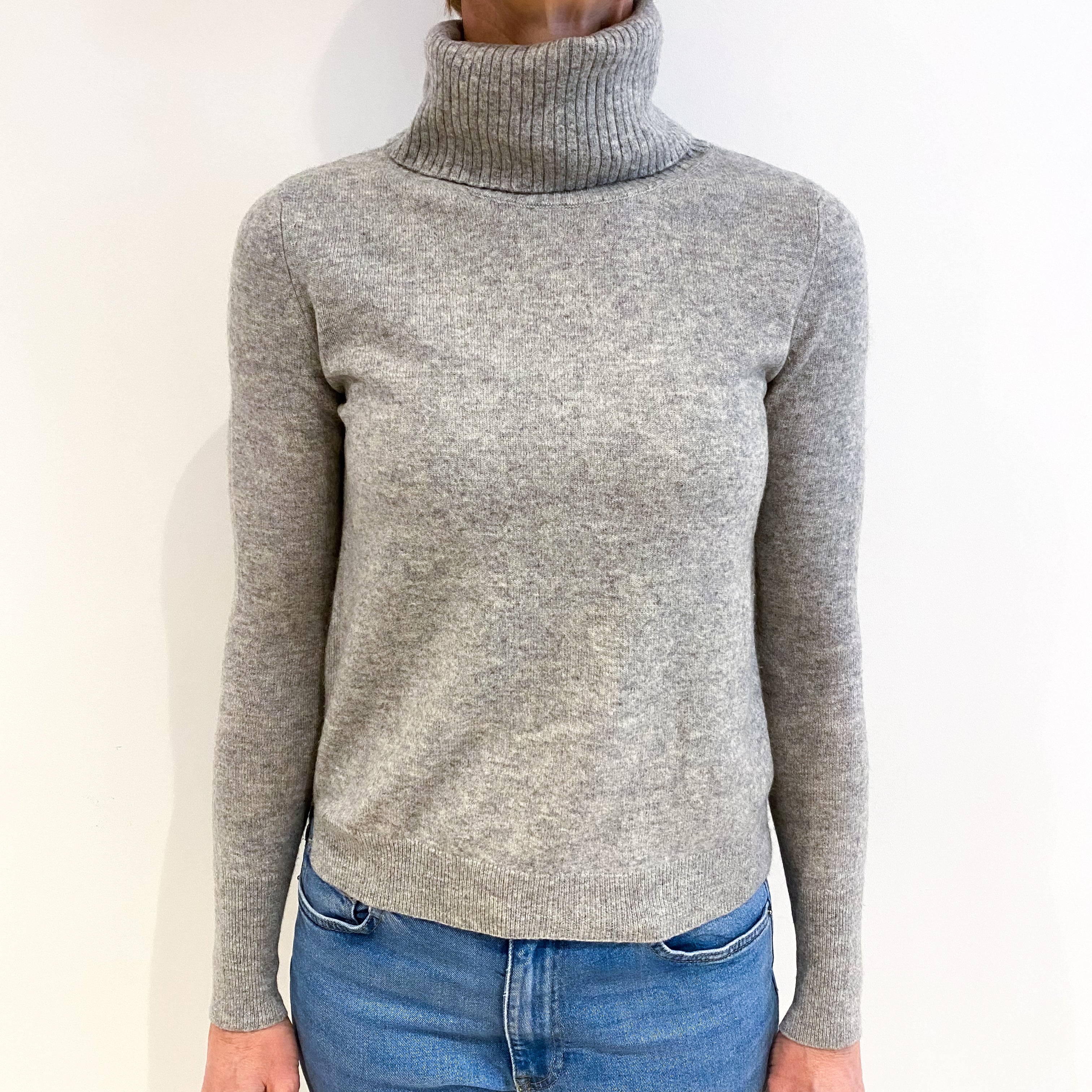 Smoke Grey Cashmere Polo Neck Jumper Small