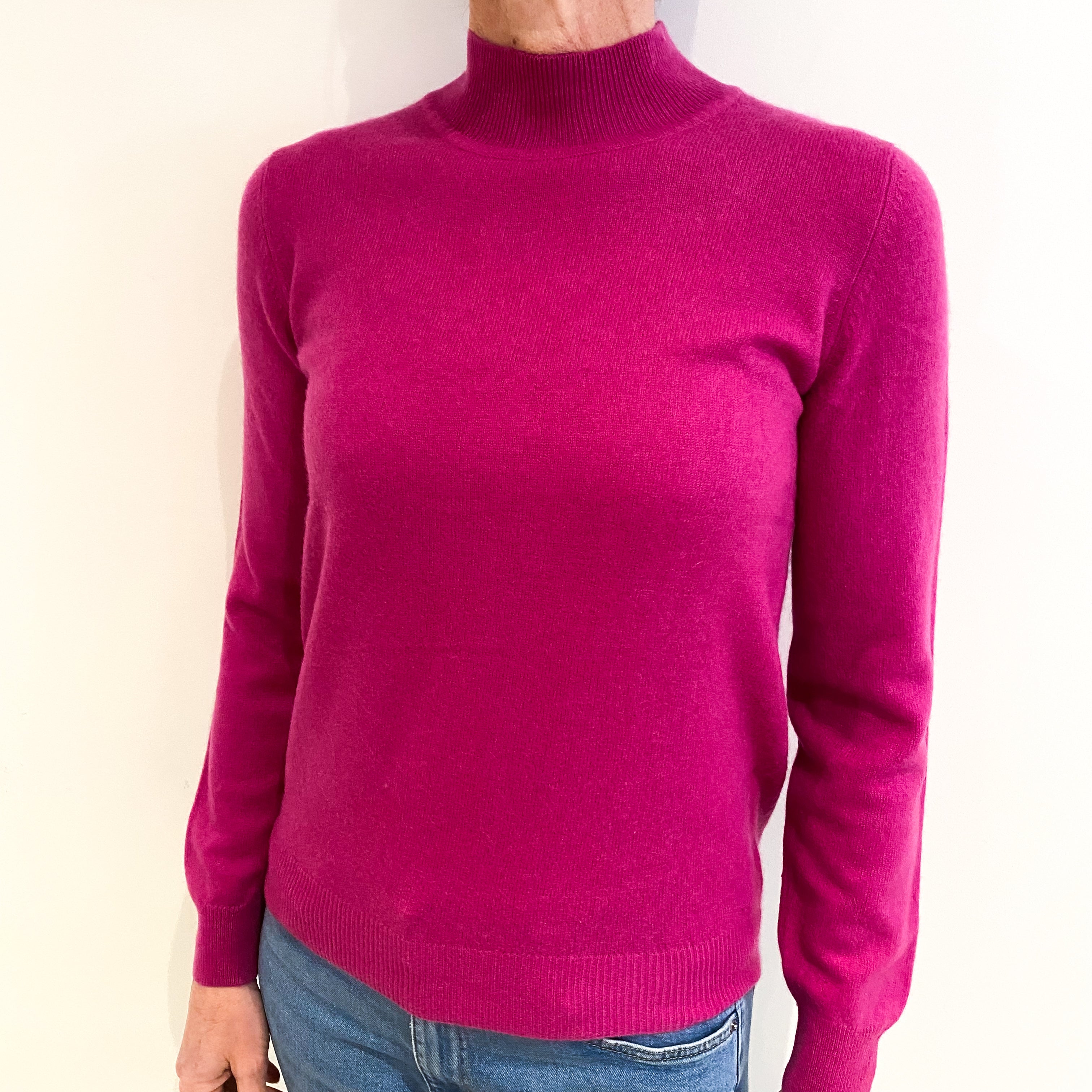 Fuchsia Pink Cashmere Turtle Neck Jumper Small