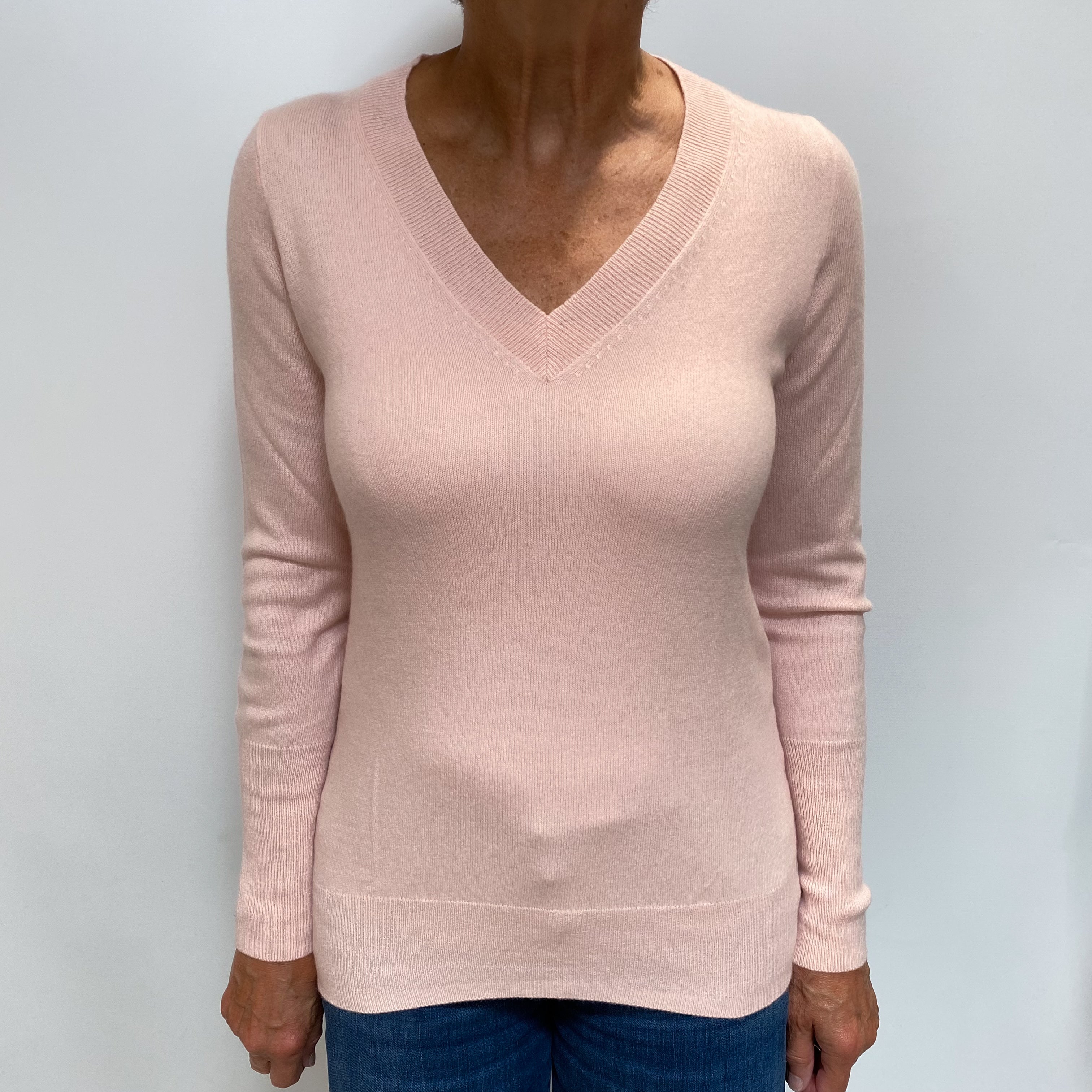 Shell Pink Cashmere V Neck Jumper Medium