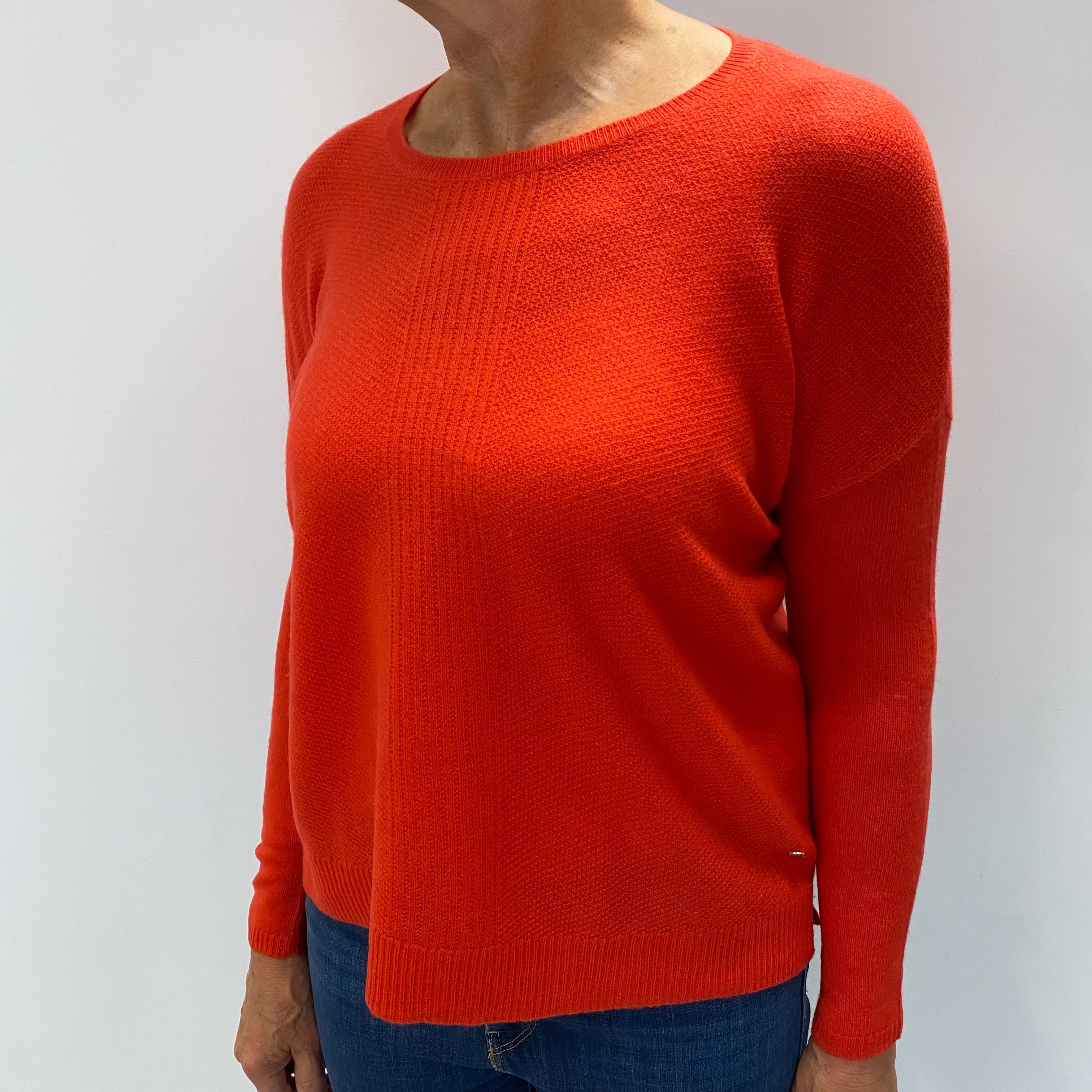 Vermillion Orange Cashmere Slouchy Crew Neck Jumper Medium