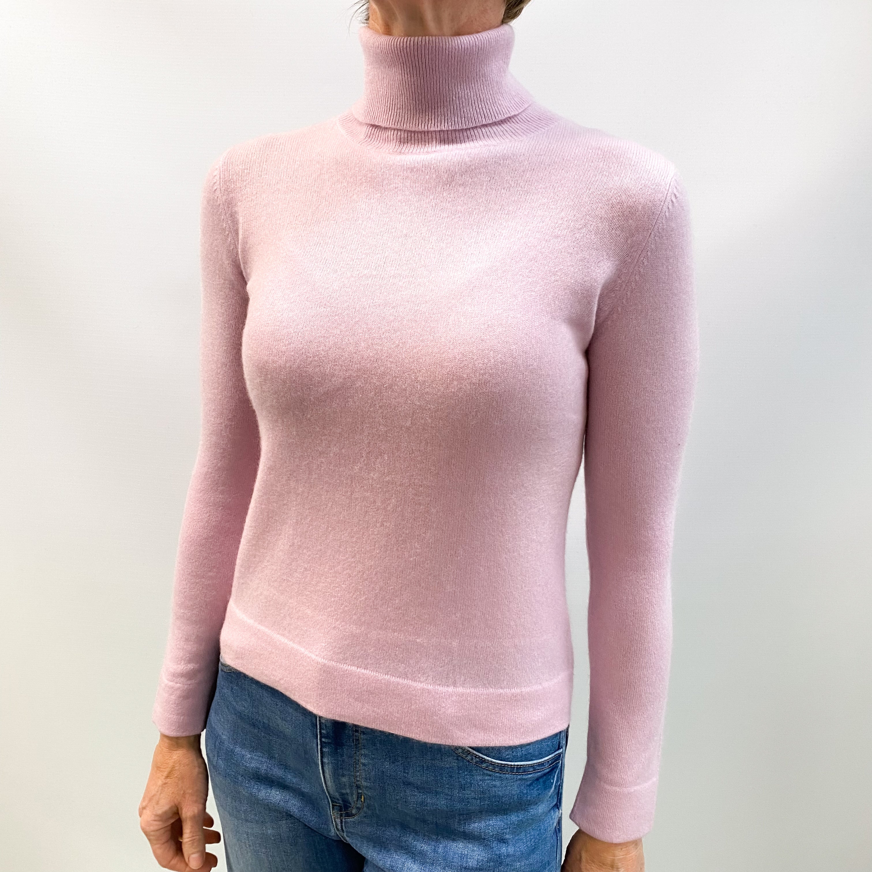 Pale Lilac Purple Cashmere Polo Neck Jumper Small