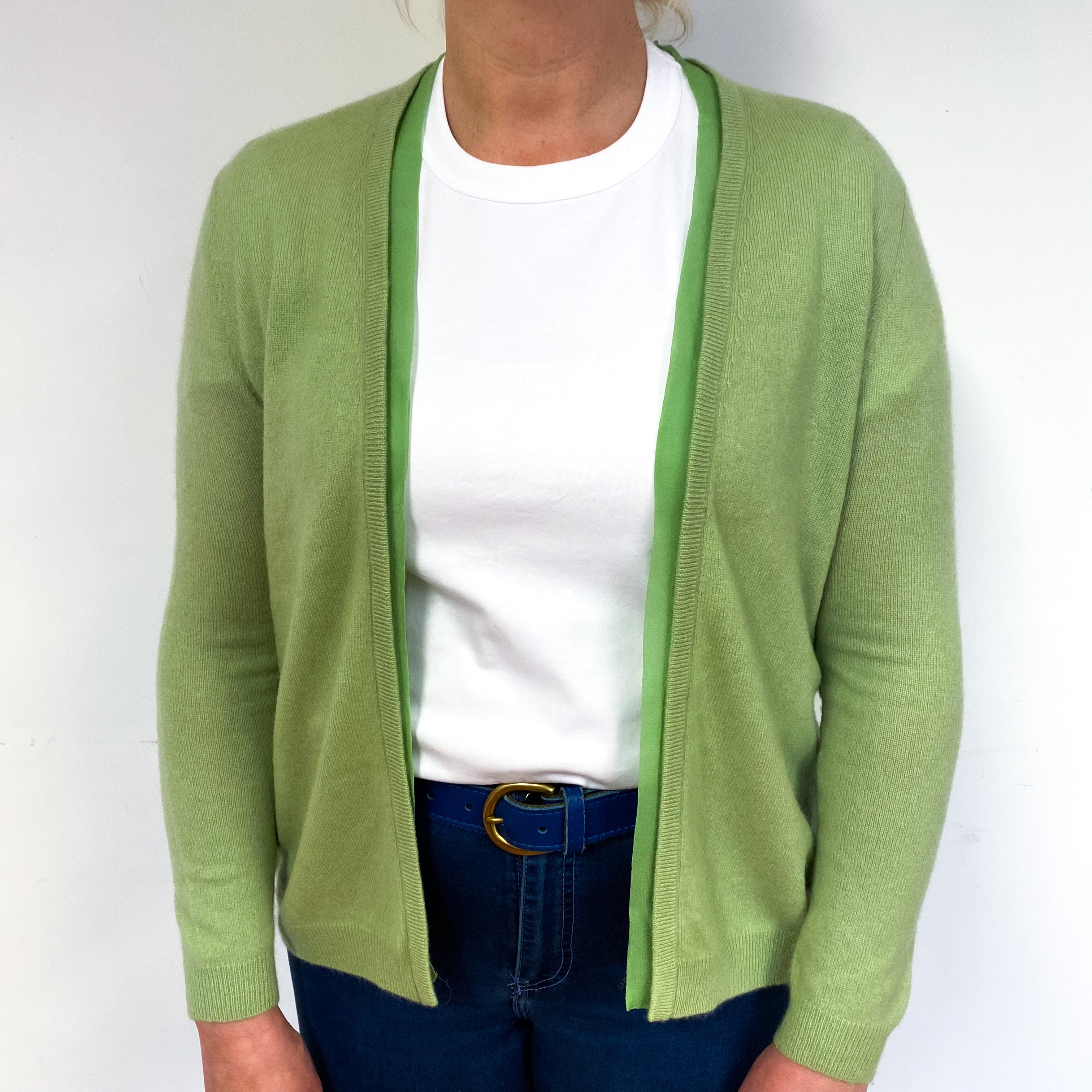 Spring Green Cashmere Edge to Edge Cardigan Large