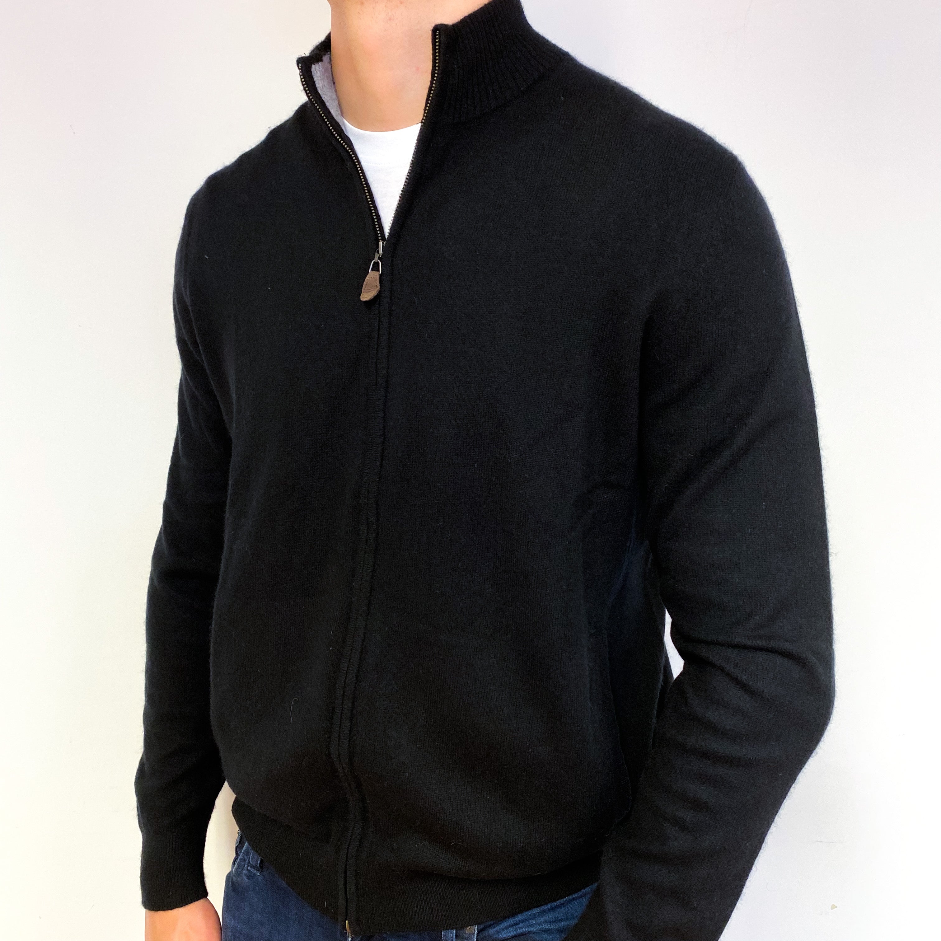 Men's Black Cashmere 1/4 Zip Jumper Extra Large