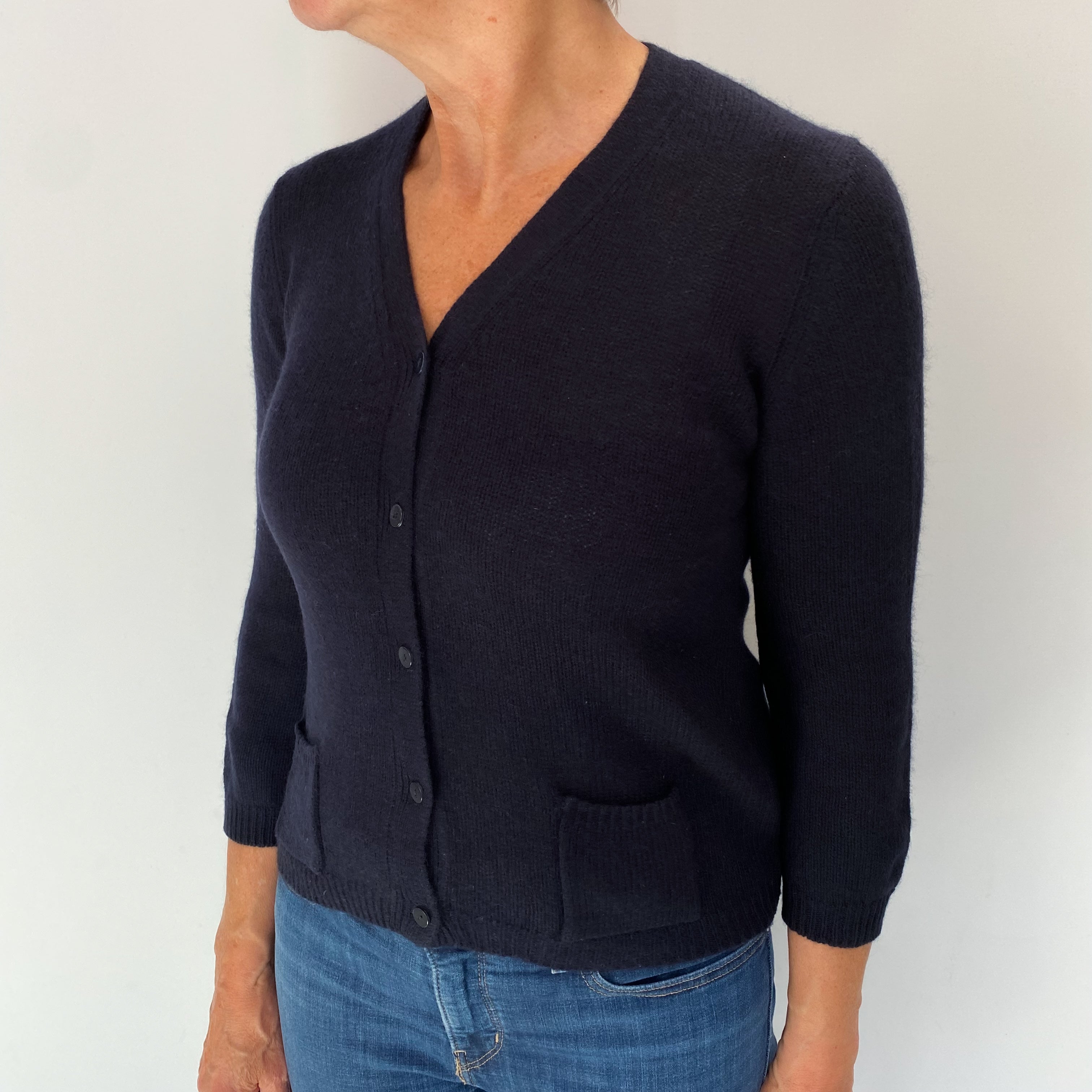 Dark Navy Cashmere V Neck Cardigan Medium