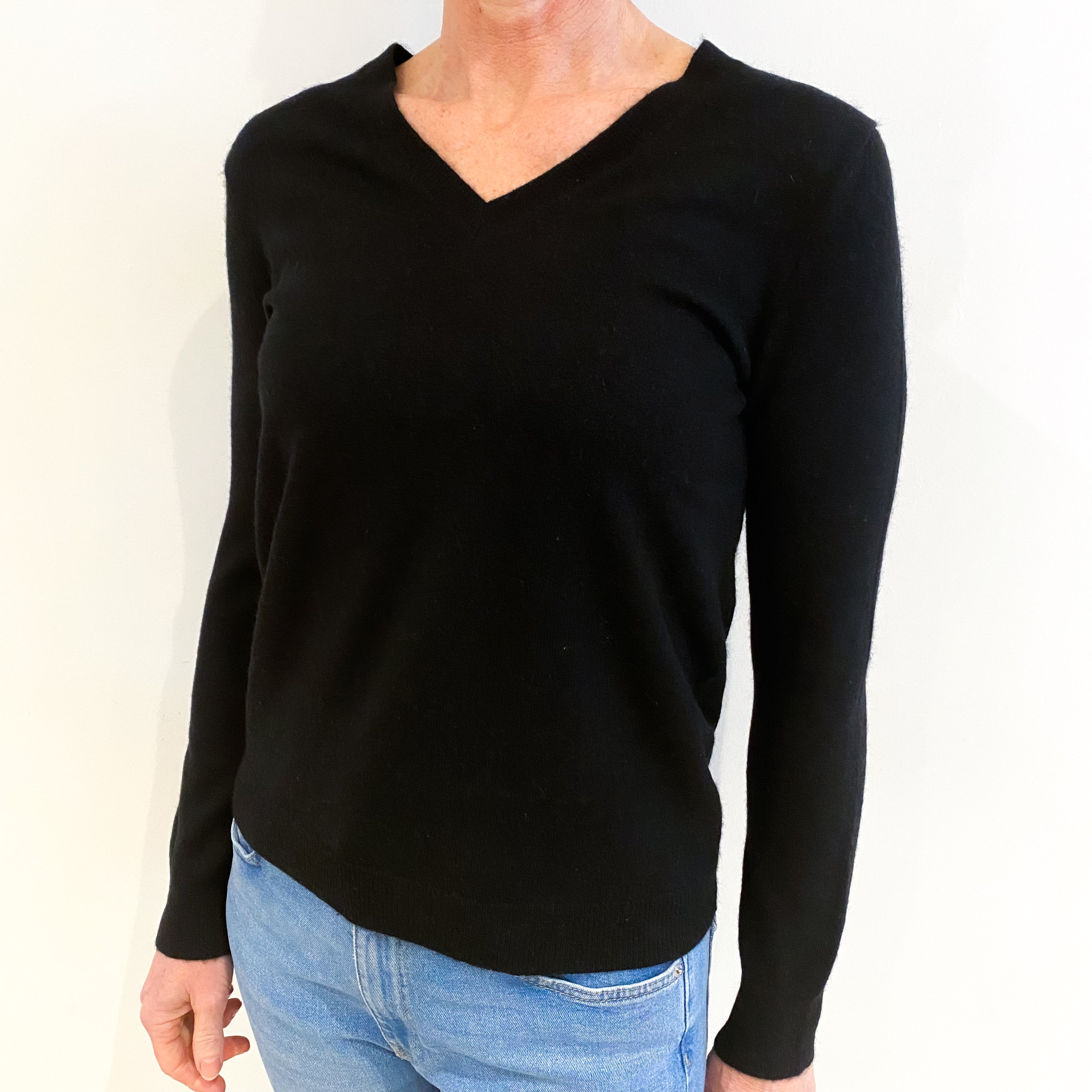 Black Cashmere V Neck Jumper Small