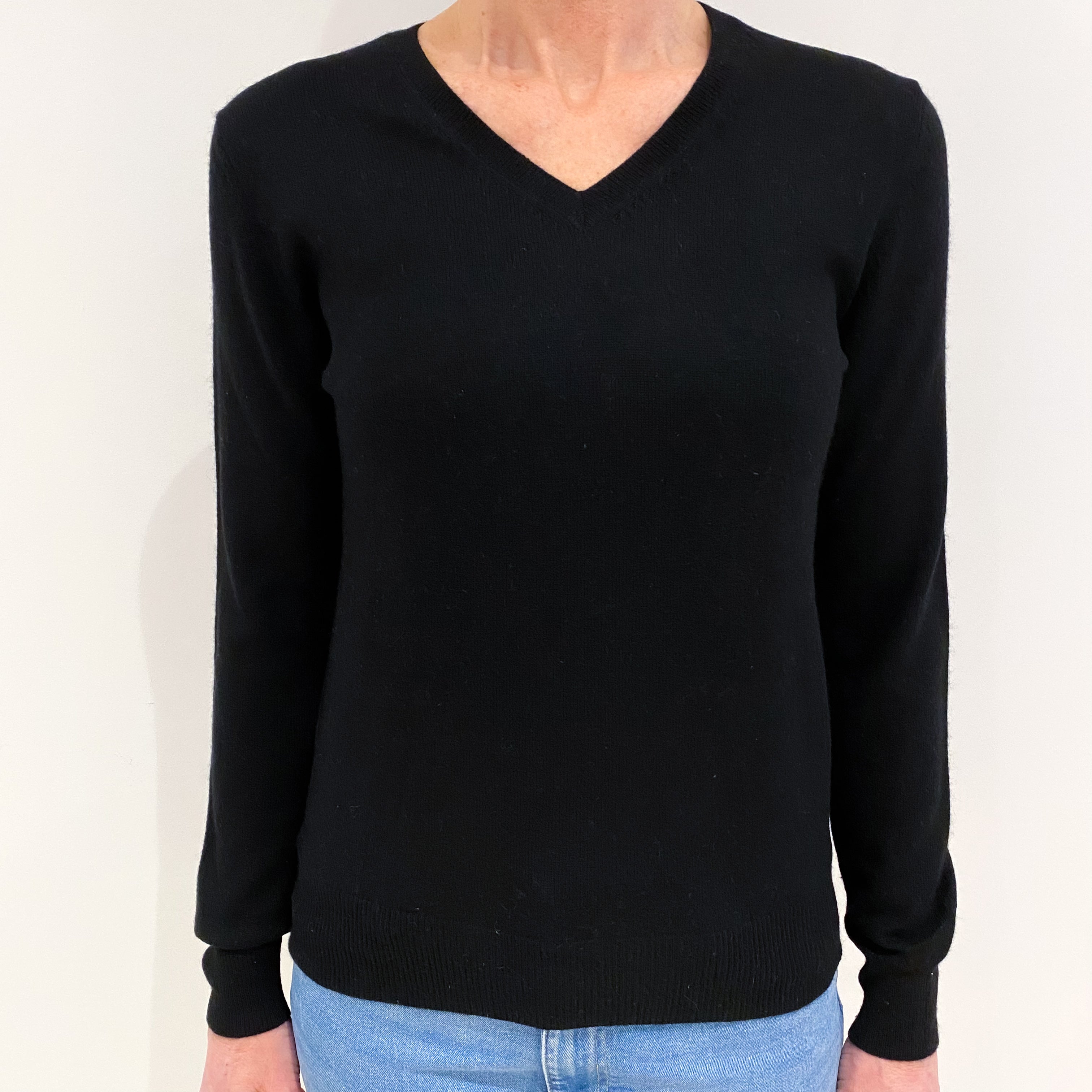 Black Cashmere V Neck Jumper Small