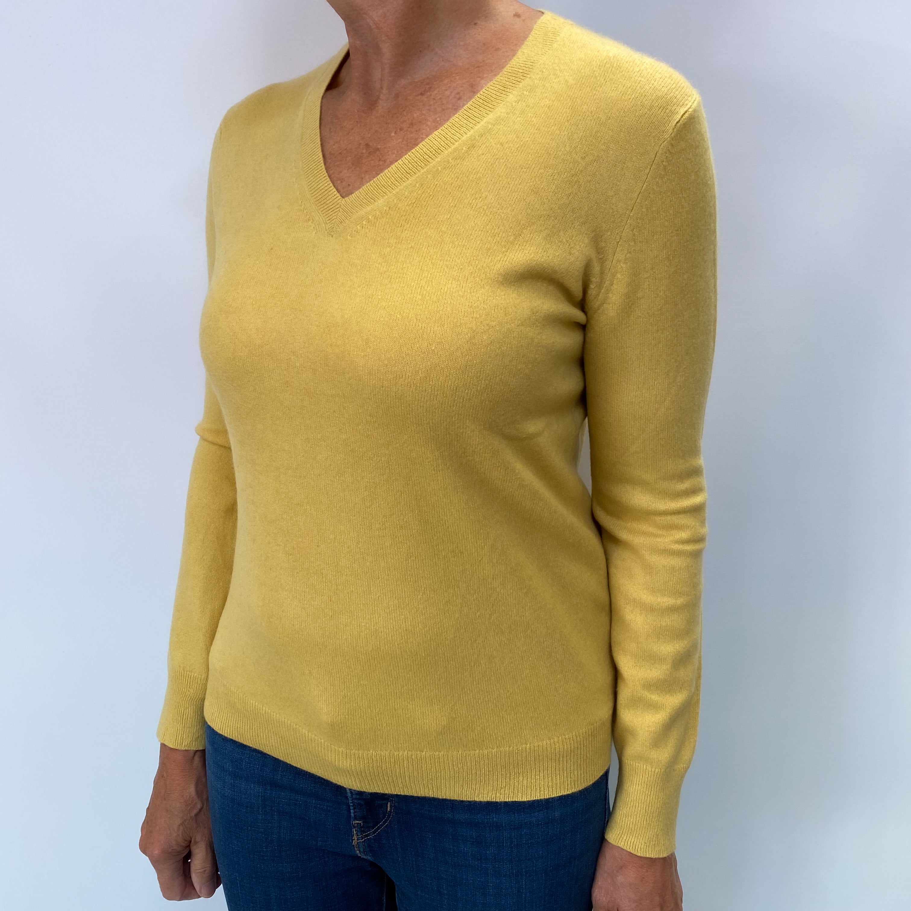 Pineapple Yellow Cashmere V Neck Jumper Medium