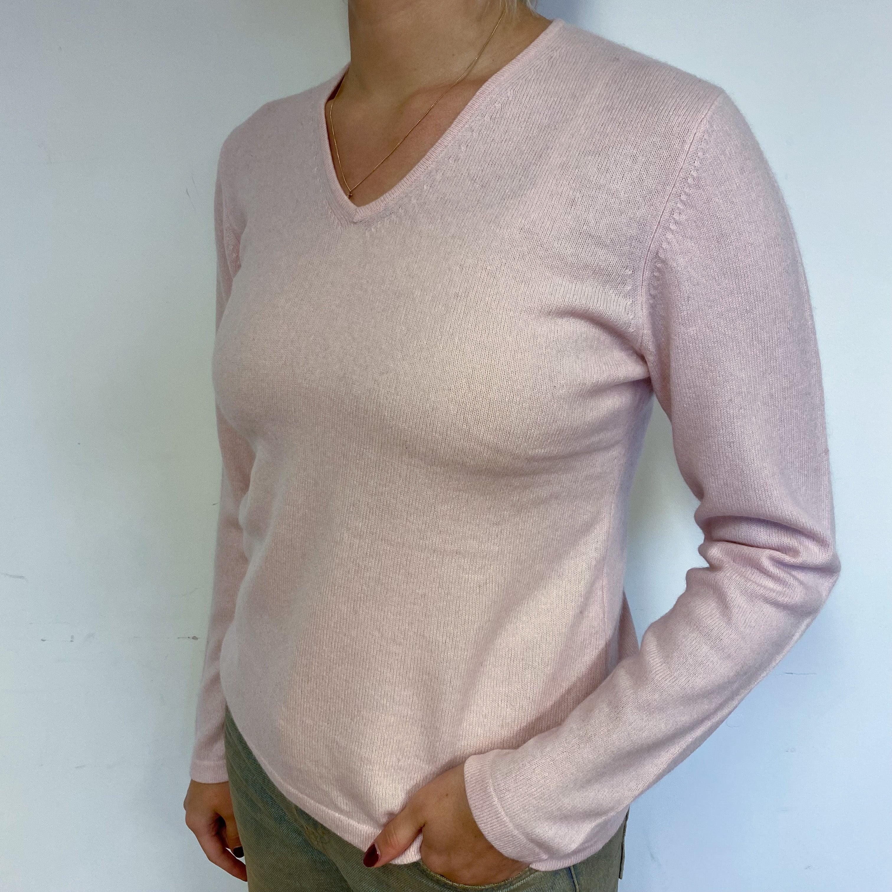 Ice Pink Cashmere V-Neck Jumper Small