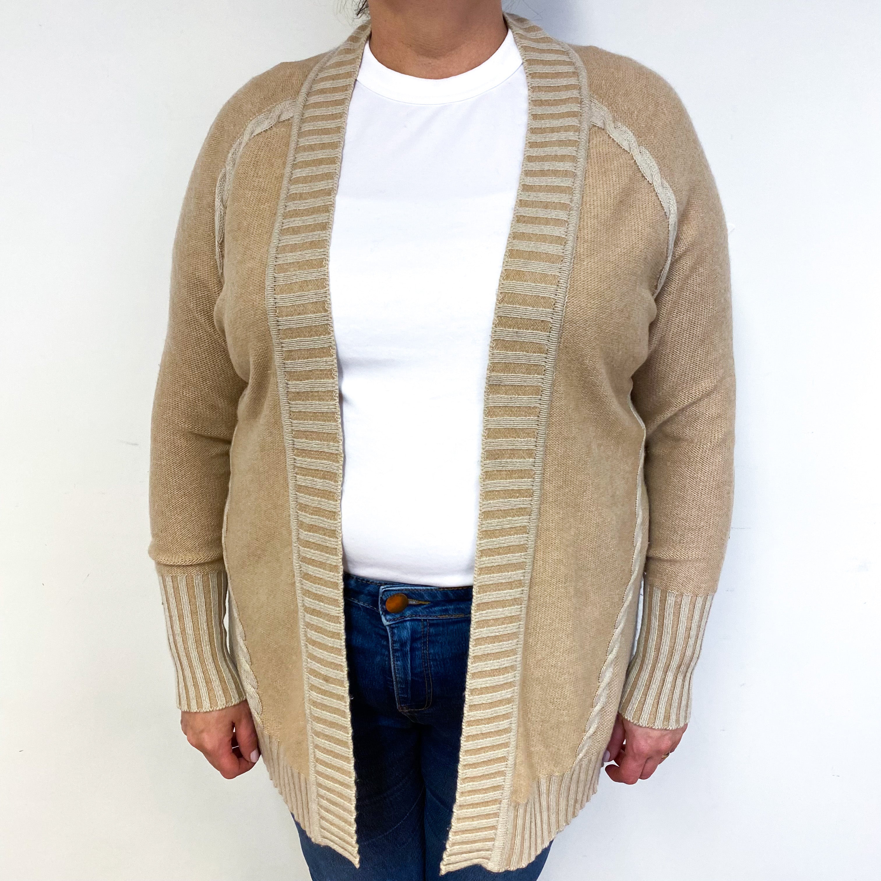 Beige Two-Tone Cashmere Edge to Edge Cardigan Extra Large