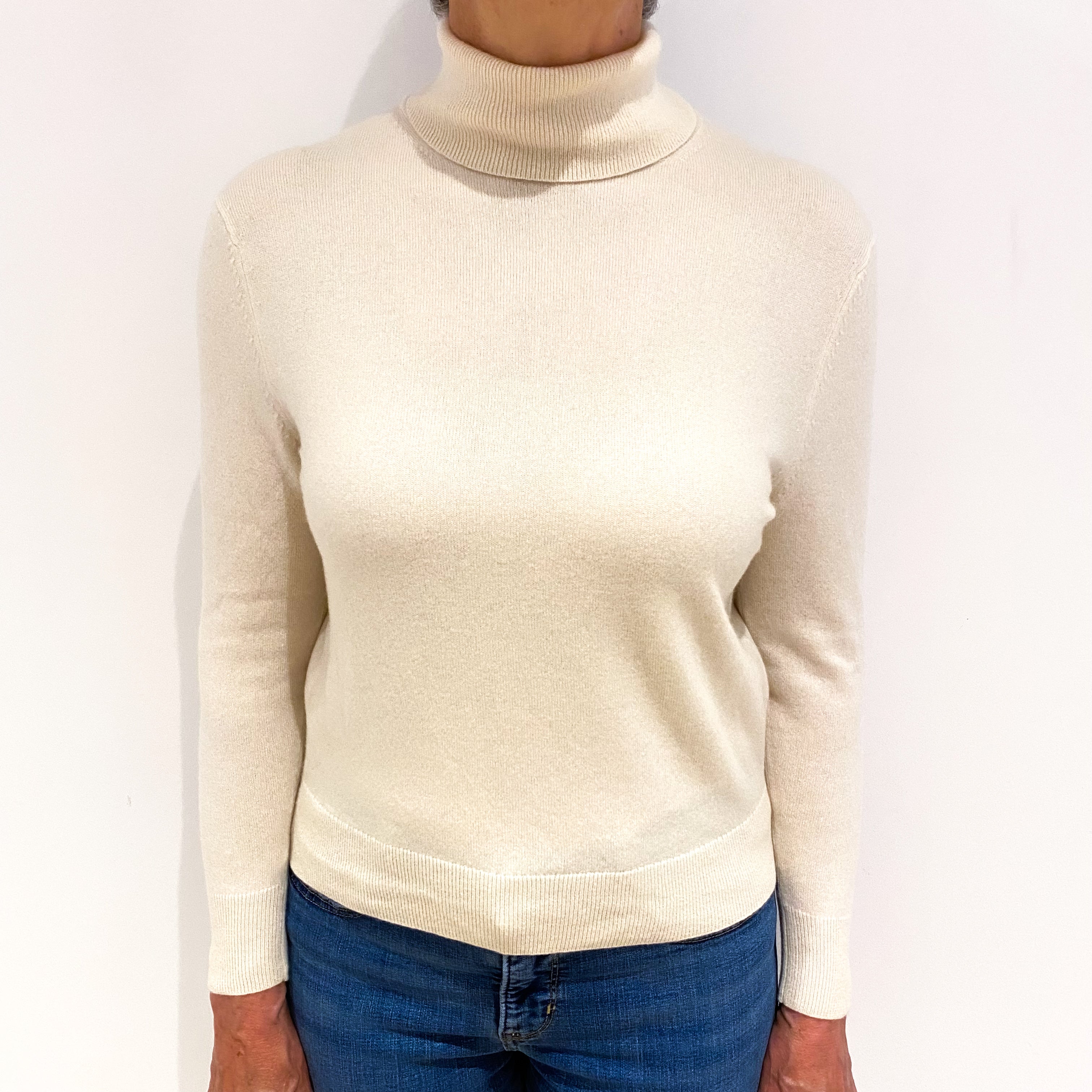 Vanilla Cream Cashmere Polo Neck Jumper Medium