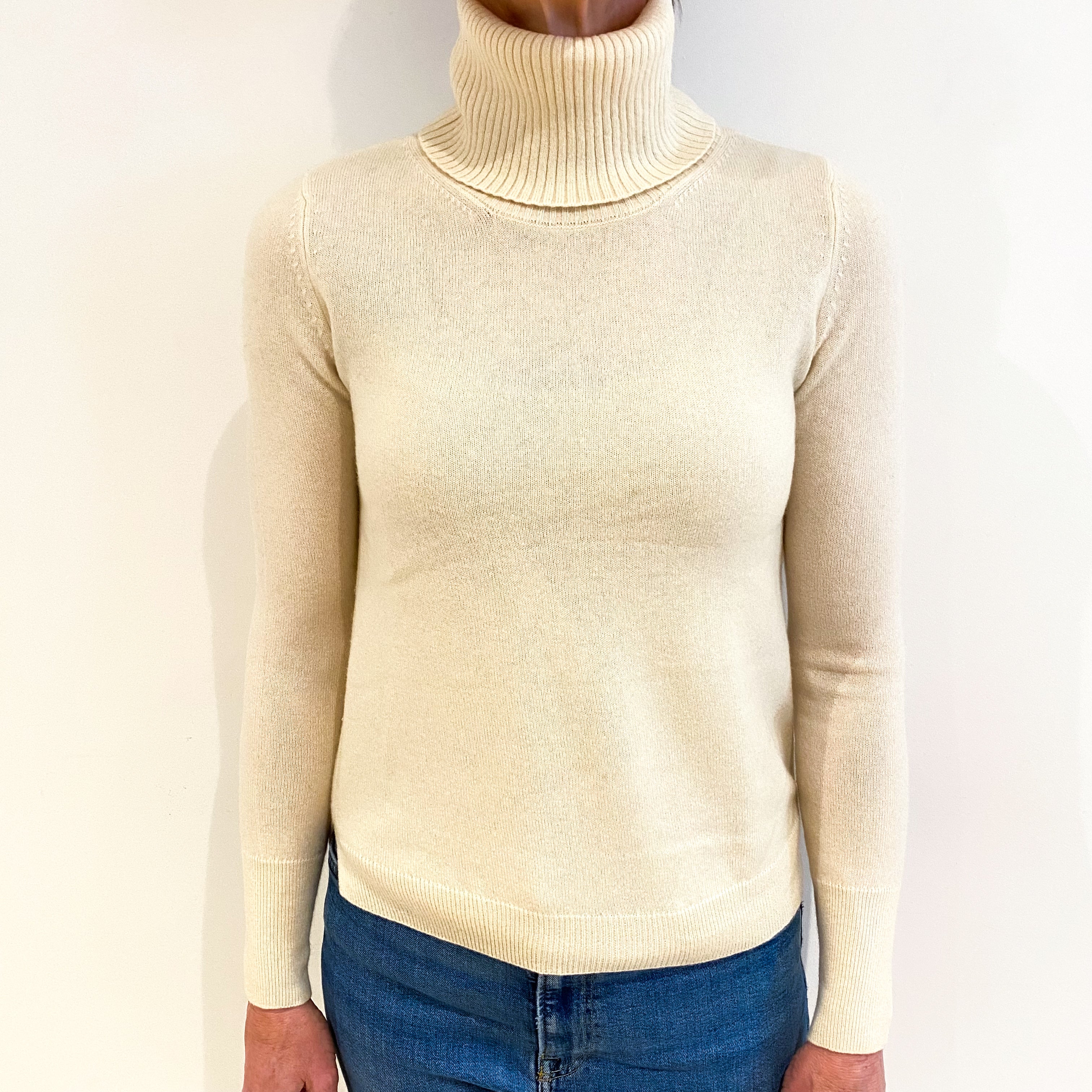 Vanilla Cream Cashmere Polo Neck Jumper Small