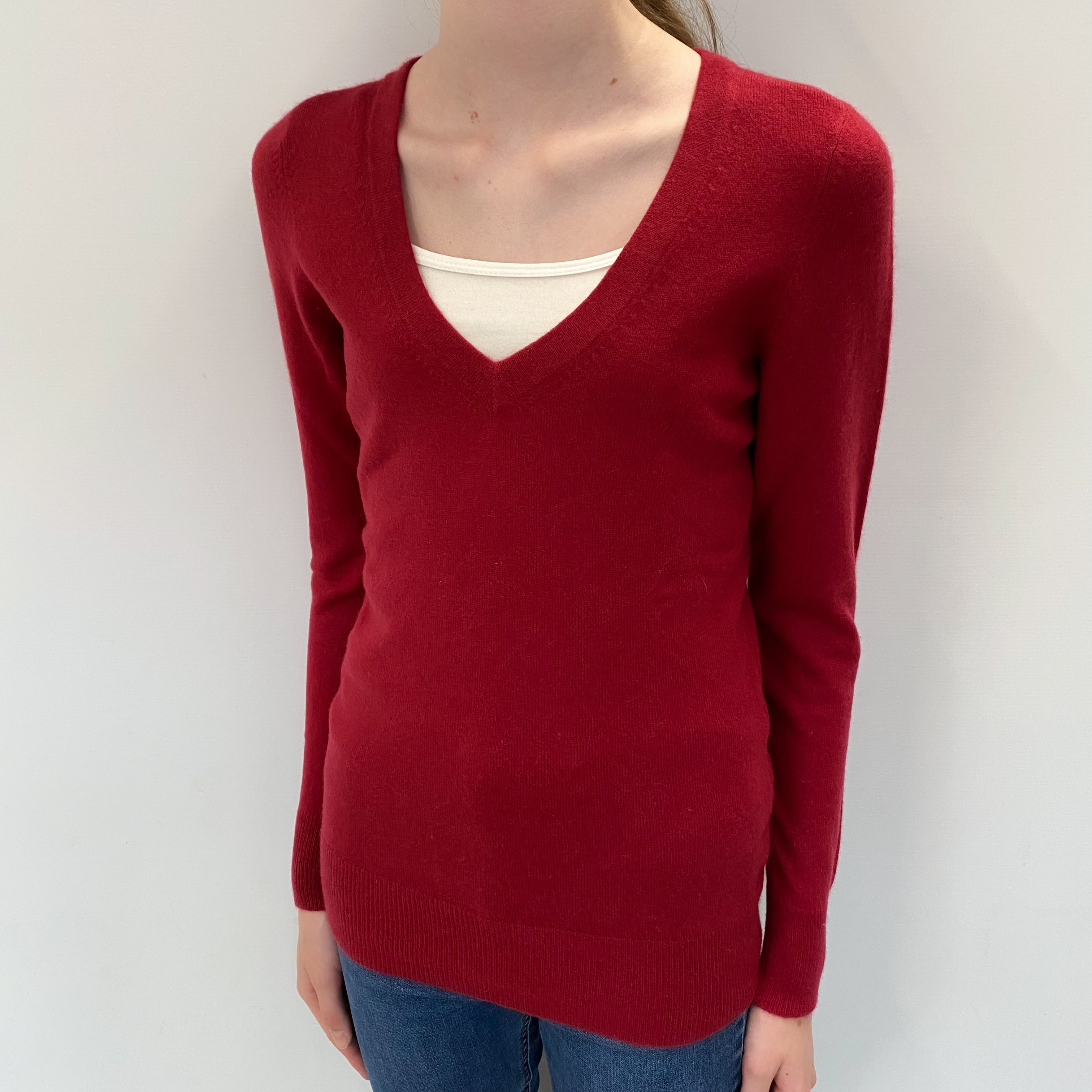 Phoenix Red Cashmere V Neck Jumper Extra Small