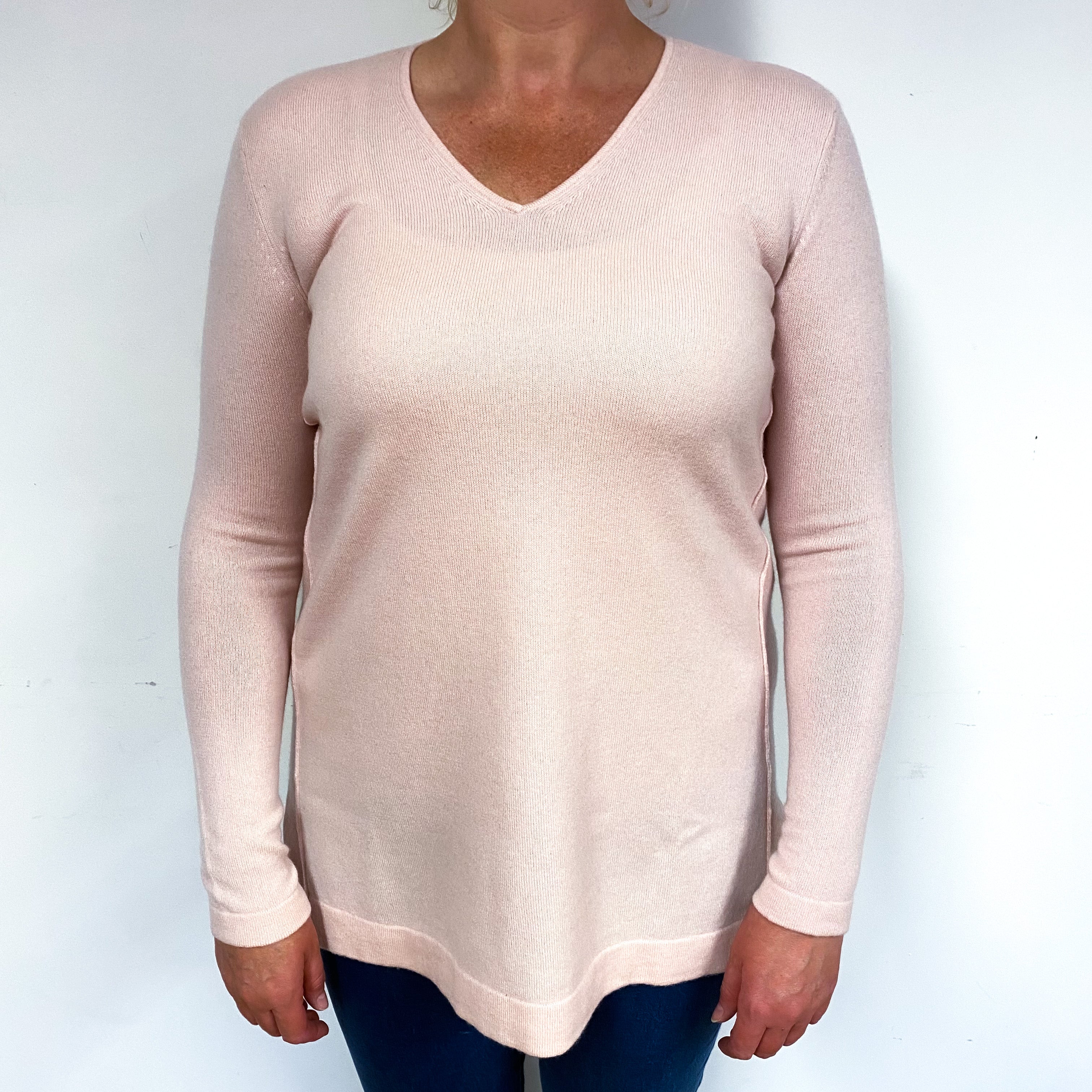 Shell Pink Cashmere V-Neck Jumper Large