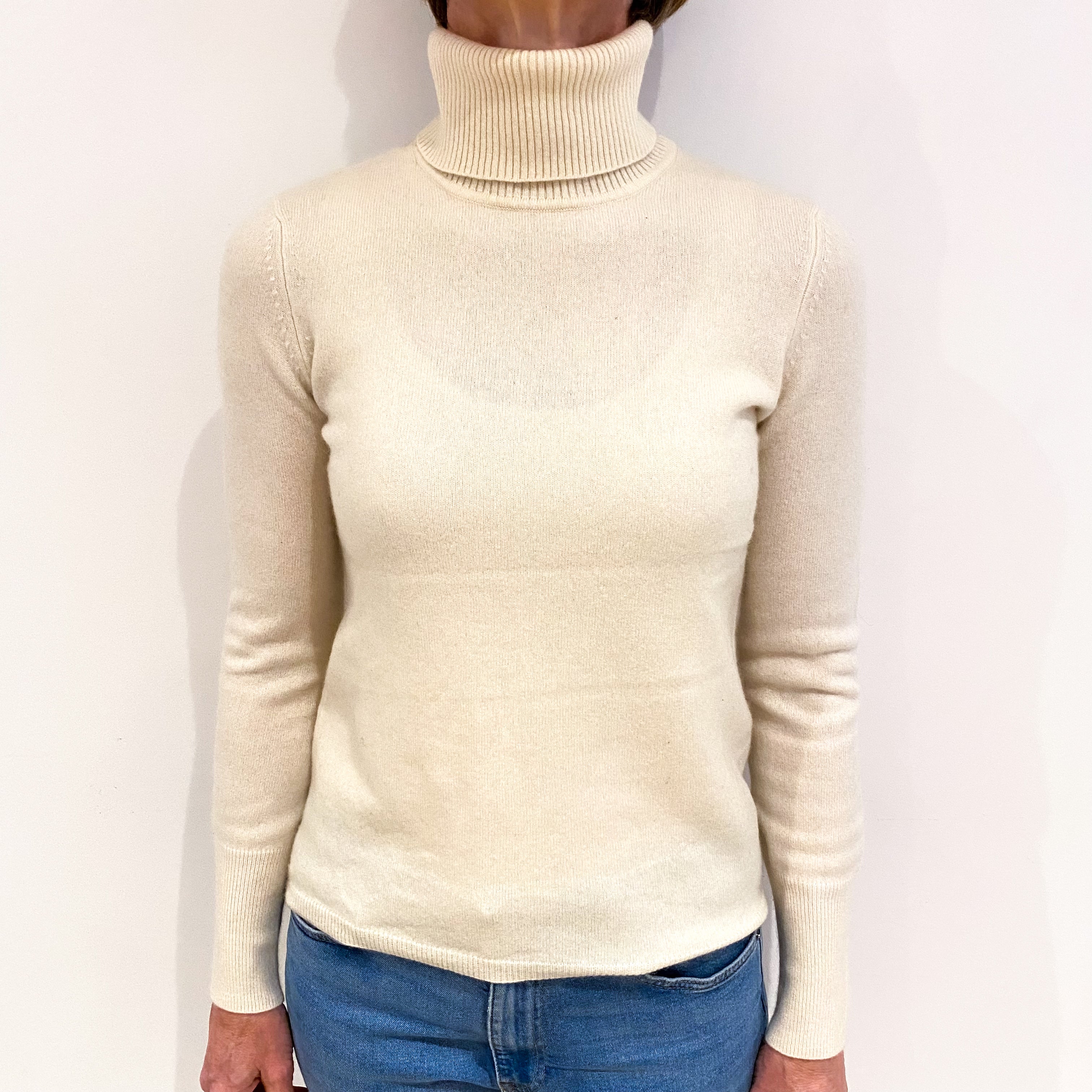 Vanilla Cream Cashmere Polo Neck Jumper Small