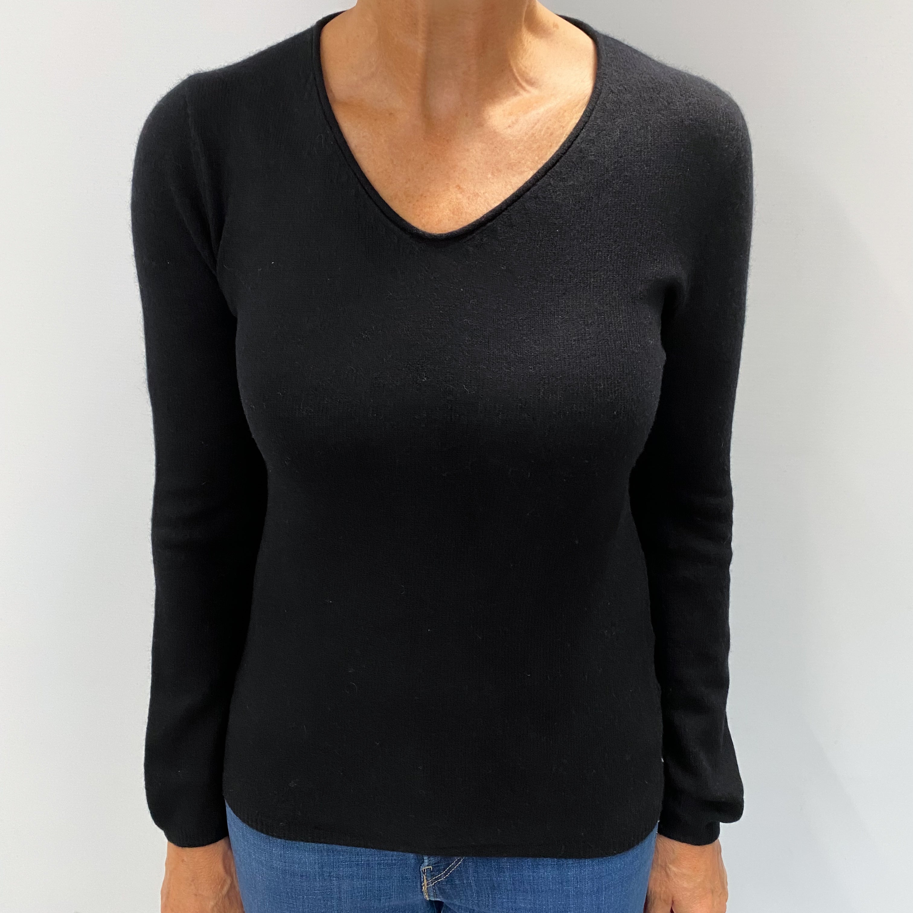 Black Cashmere V Neck Jumper Medium