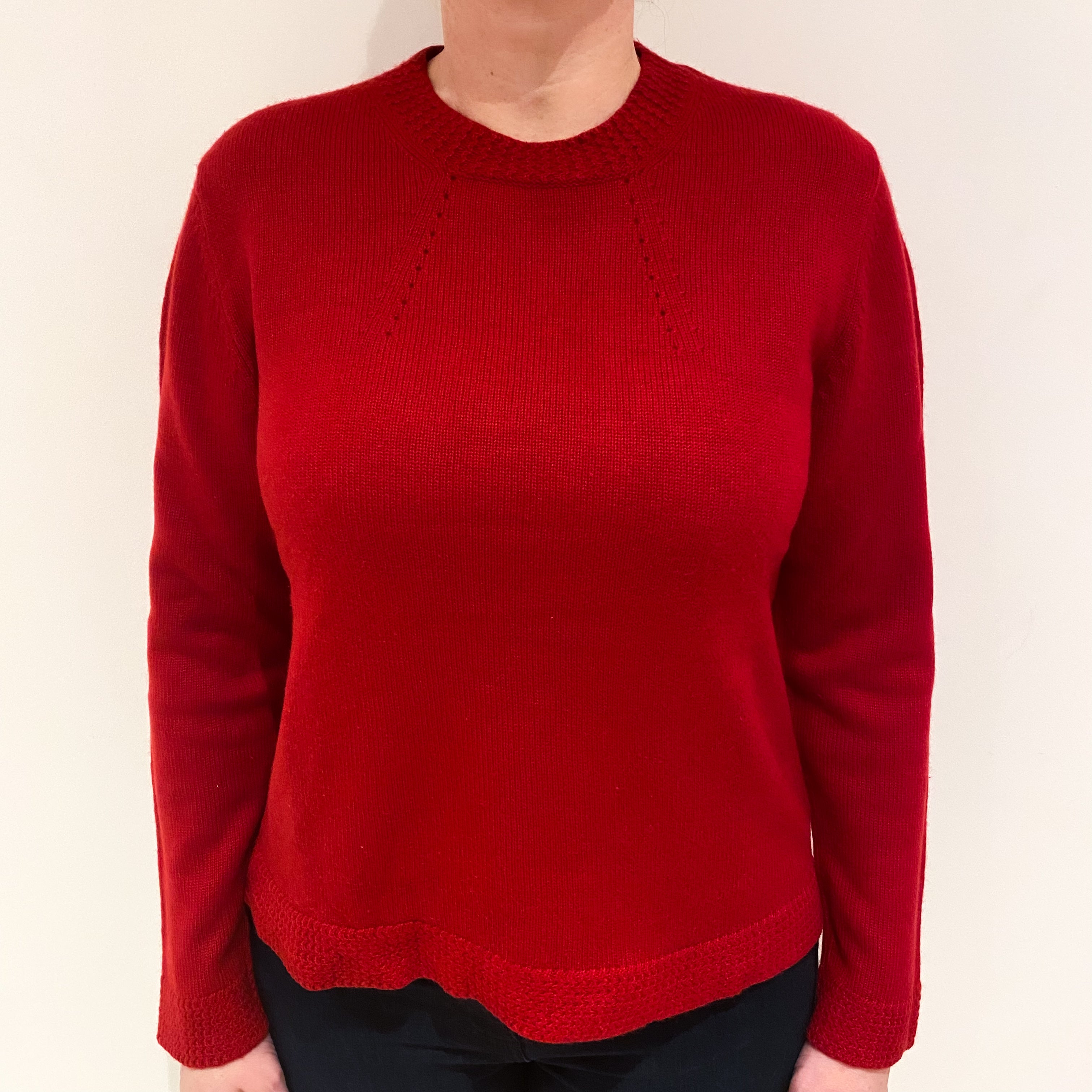 Crimson Red Cashmere Textured Crew Neck Jumper Large