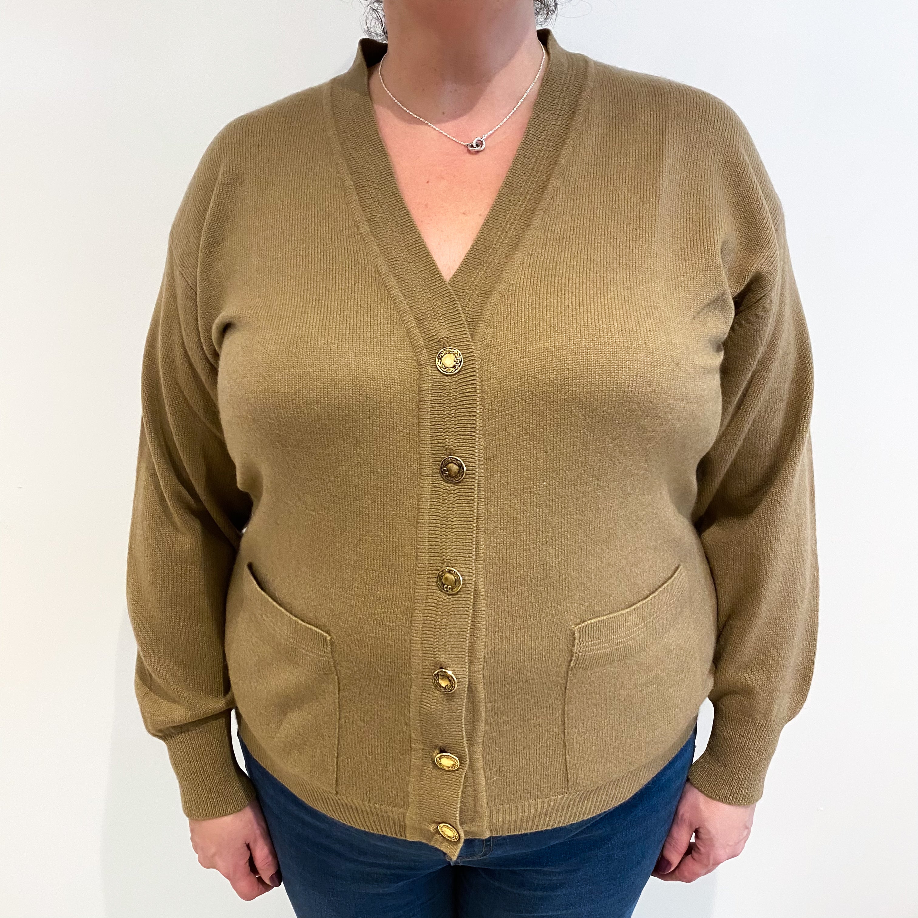 Camel Brown Cashmere V Neck Cardigan Extra Large