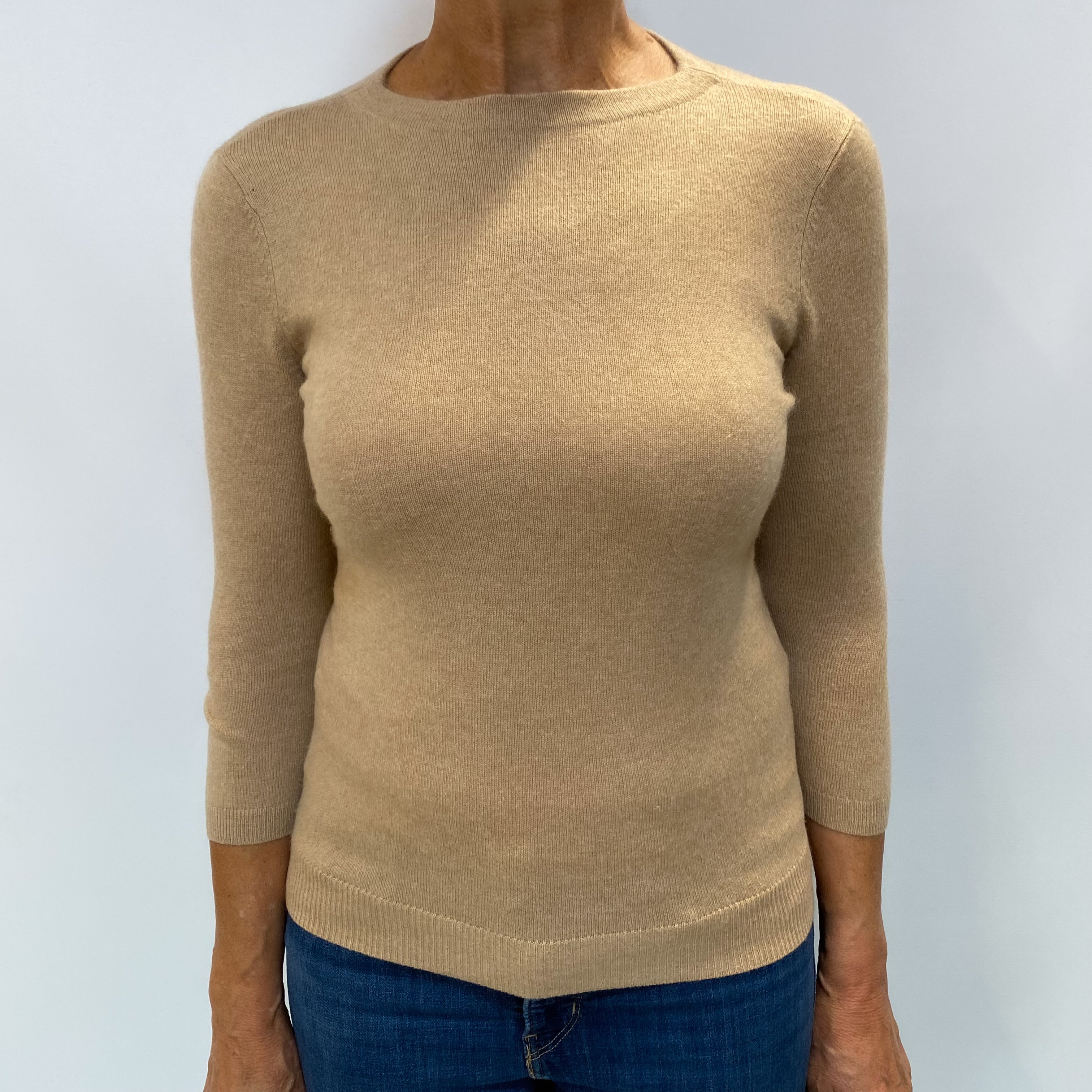 Camel Beige Cashmere Crew Neck Jumper Medium