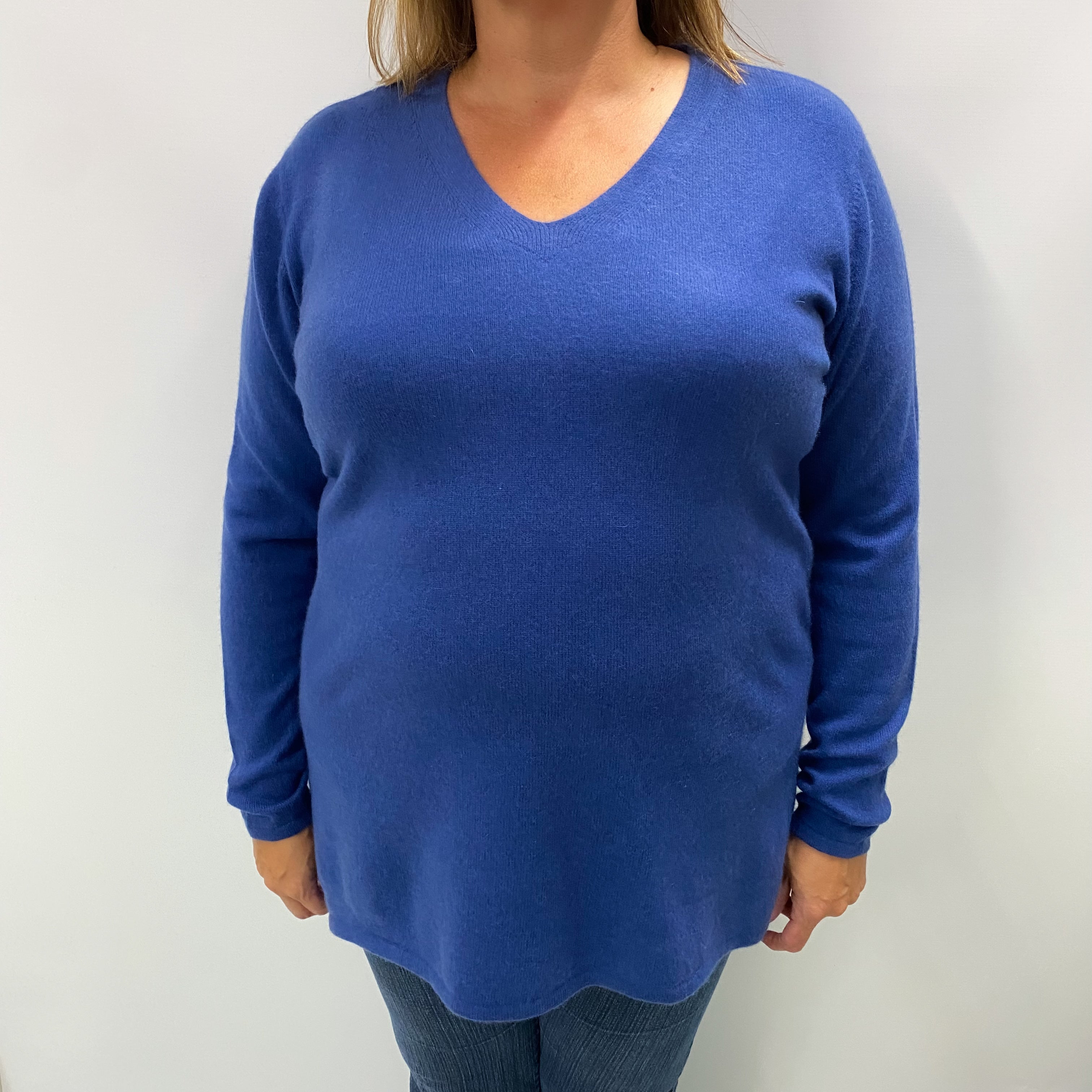 Ocean Blue Cashmere V Neck Jumper Extra Large