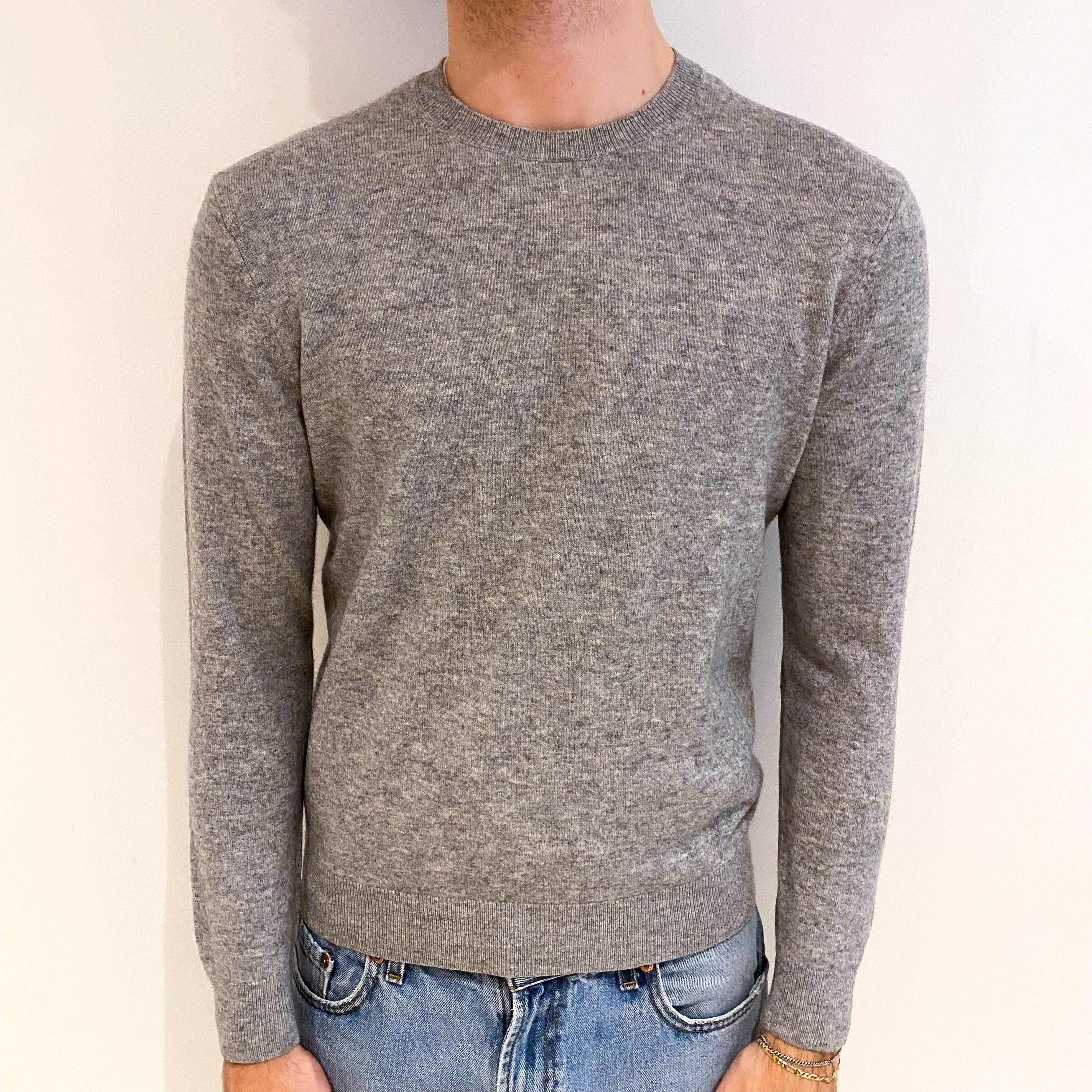 Men's Smoke Grey Cashmere Crew Neck Jumper Medium