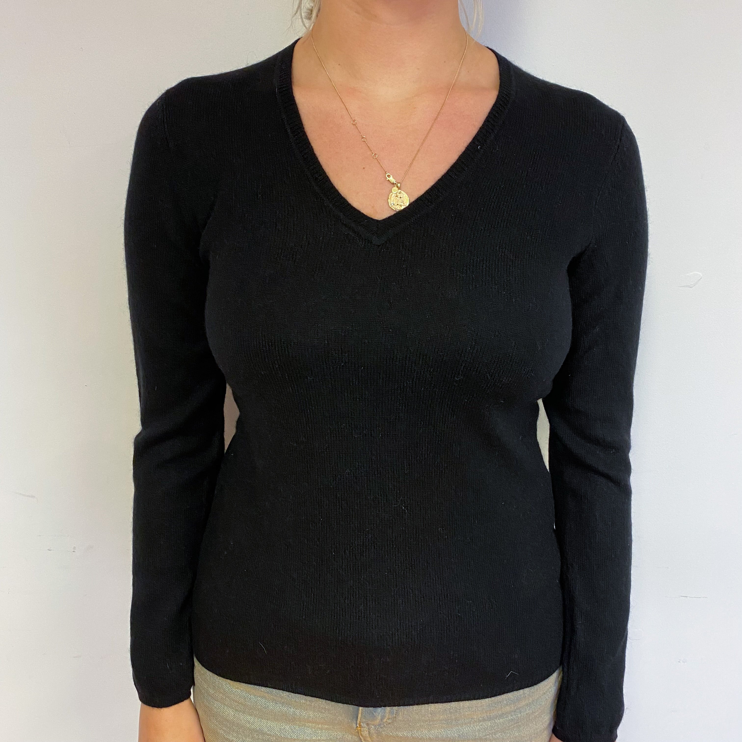 Black Cashmere V-Neck Jumper Small