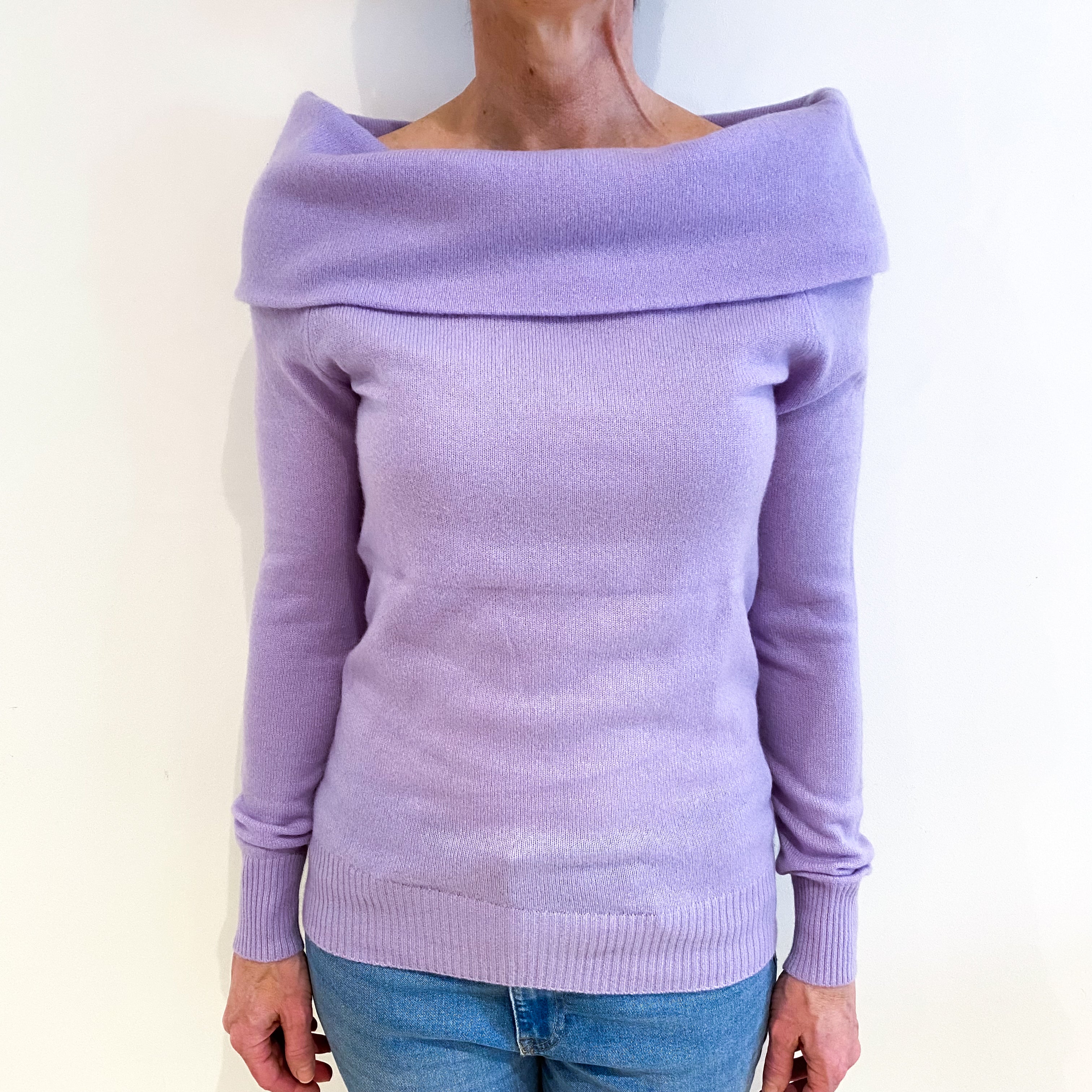 Pale Purple Cashmere Wide Rolled Neck Jumper Small